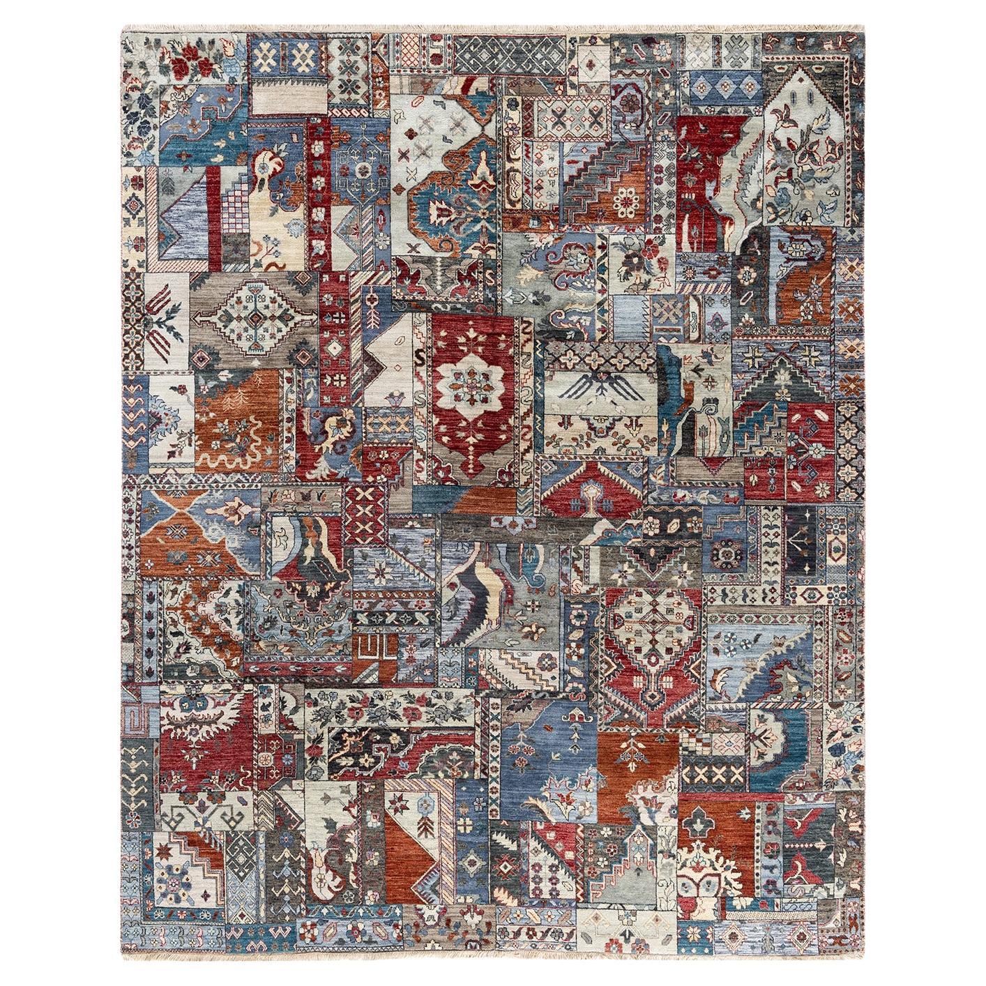 Traditional Patchwork Hand Knotted Patchwork Wool Brown Area Rug 8' 1" x 10' 0"