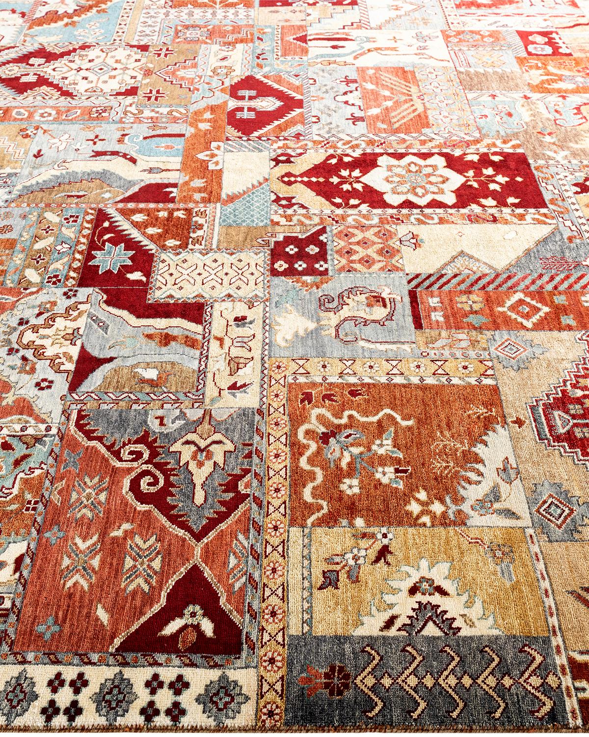 Traditionelle Patchwork Hand geknüpft Patchwork Wolle Brown Bereich Teppich 8' 2
