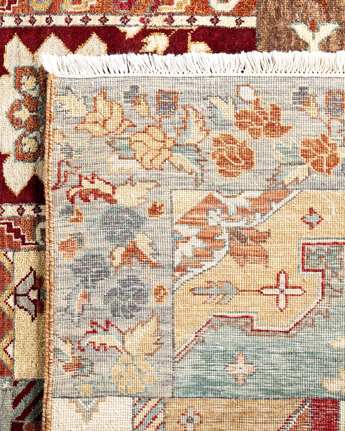 Traditionelle Patchwork Hand geknüpft Patchwork Wolle Brown Bereich Teppich 8' 2