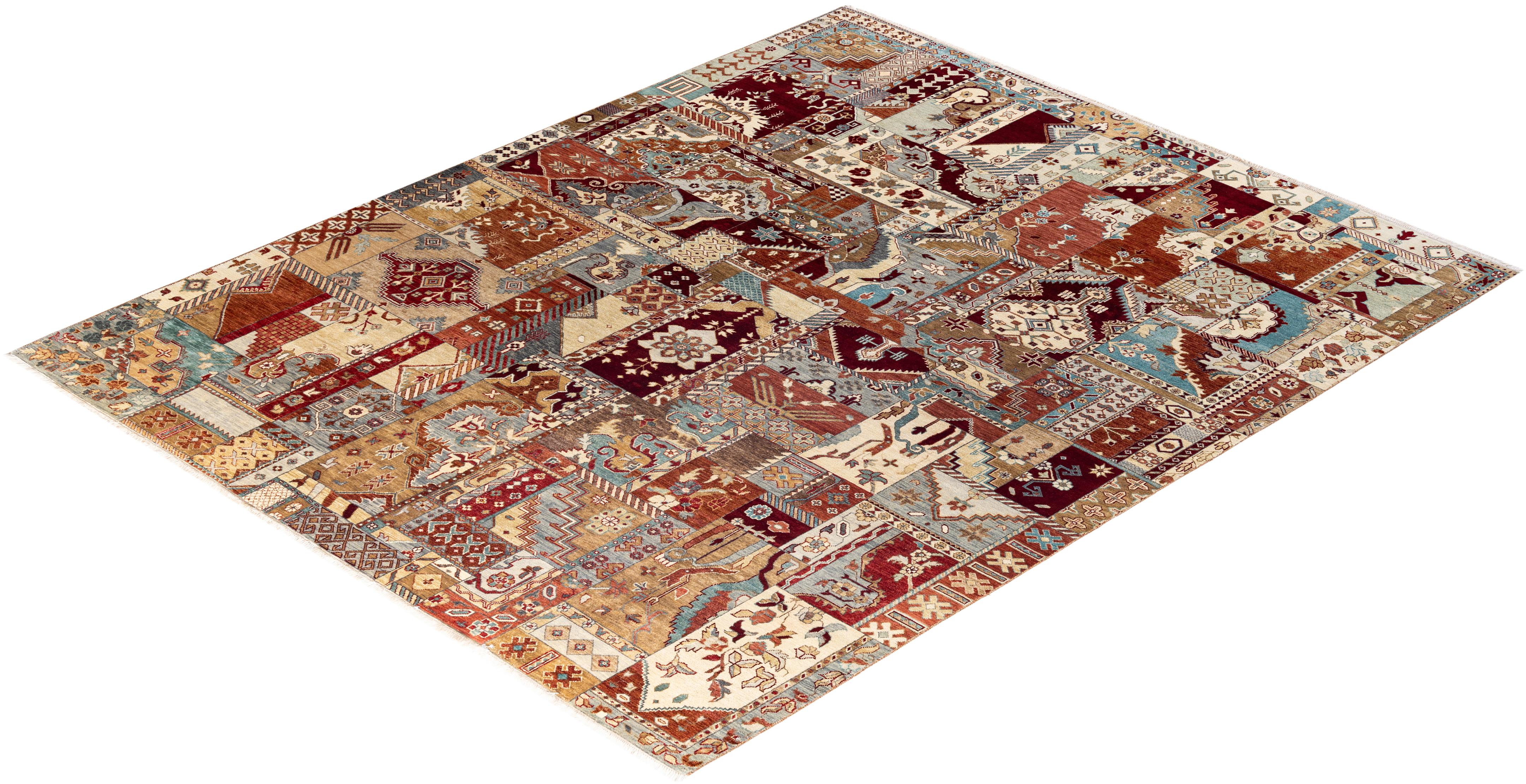 Traditionelle Patchwork Hand geknüpft Patchwork Wolle Brown Bereich Teppich 8' 2