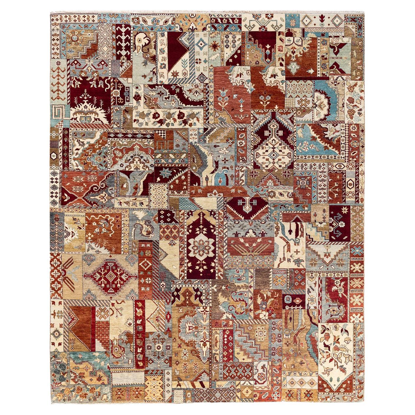 Traditional Patchwork Hand Knotted Patchwork Wool Brown Area Rug 8' 2" x 10' 2"