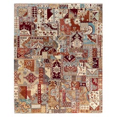 Traditionelle Patchwork Hand geknüpft Patchwork Wolle Brown Bereich Teppich 8' 2" x 10' 2"