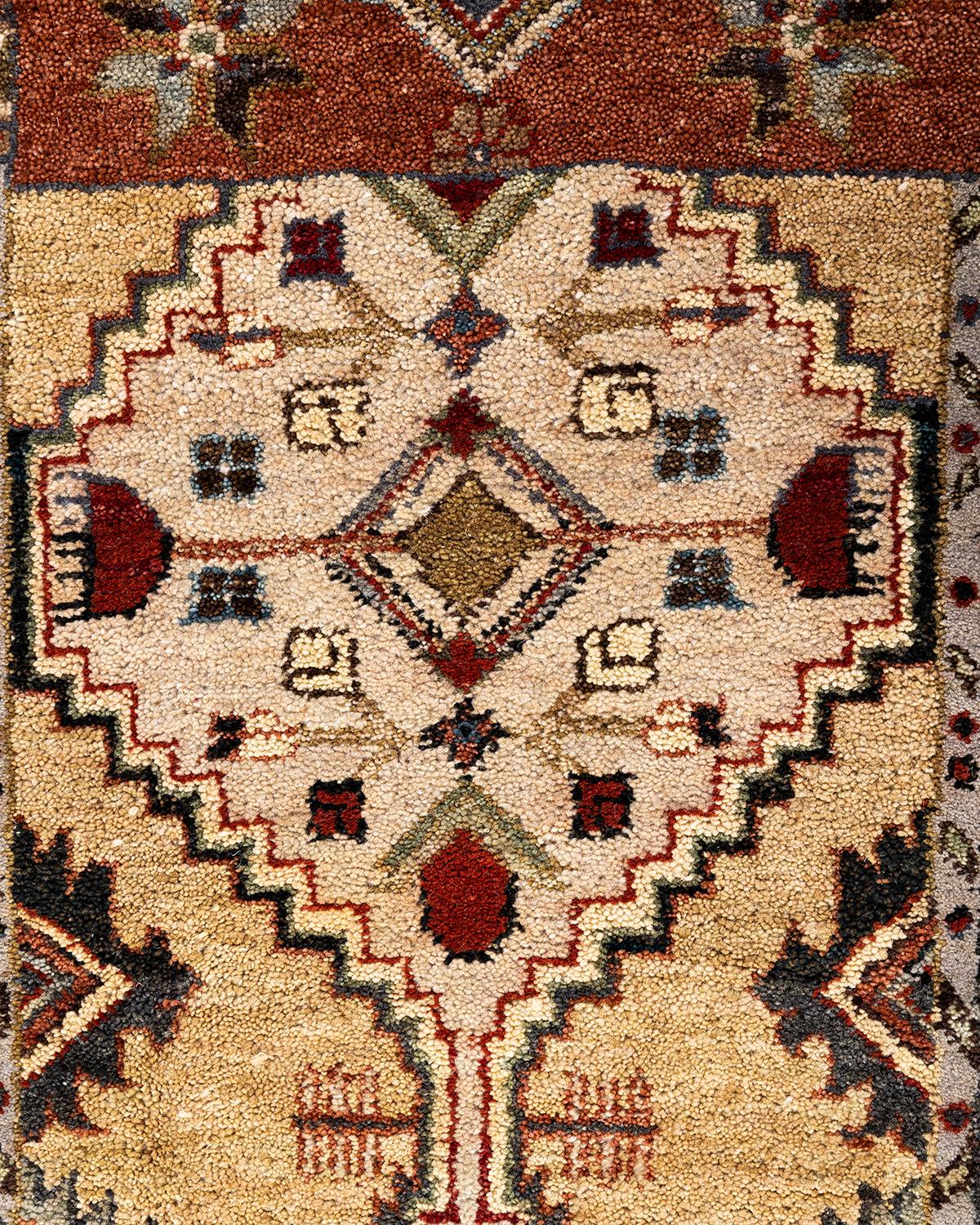 Traditionelle Patchwork Hand geknüpft Patchwork Wolle Brown Bereich Teppich 8' 3