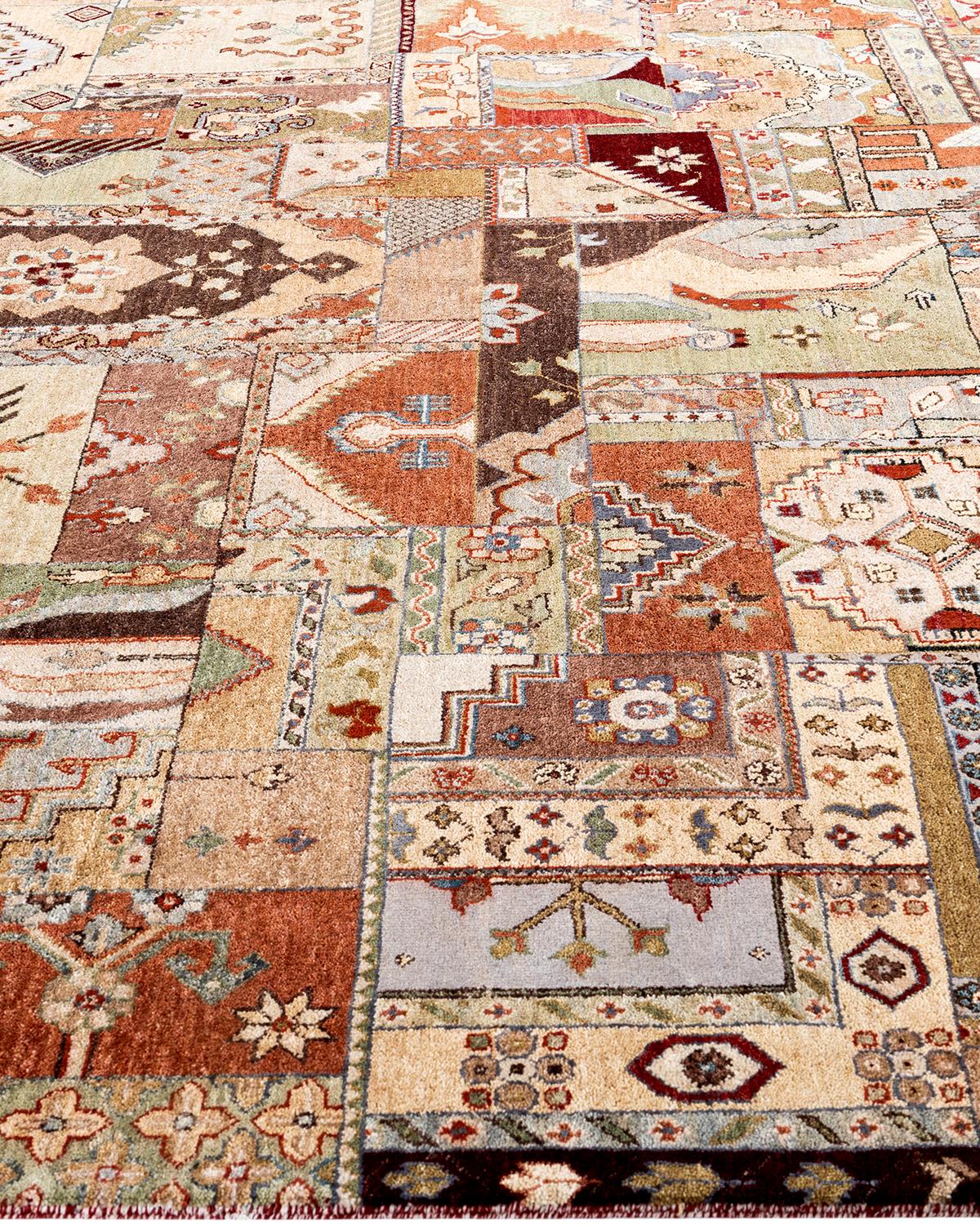 Traditionelle Patchwork Hand geknüpft Patchwork Wolle Brown Bereich Teppich 8' 3