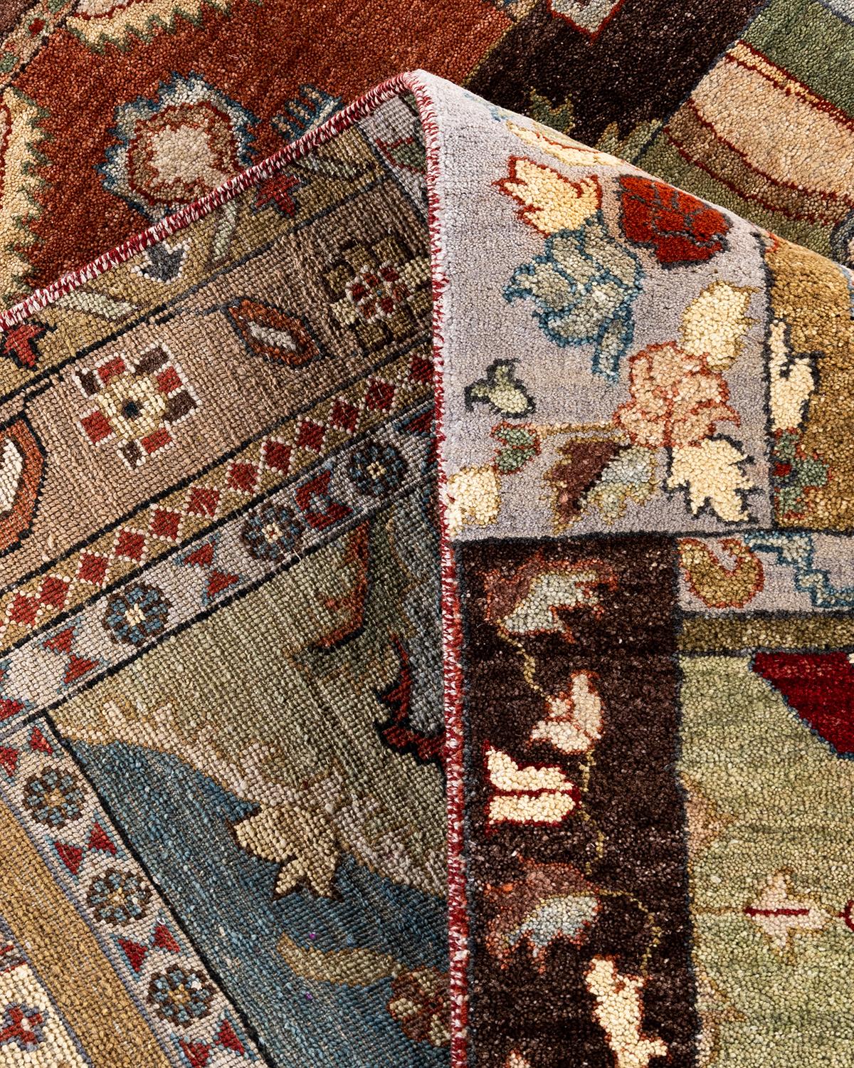 Traditionelle Patchwork Hand geknüpft Patchwork Wolle Brown Bereich Teppich 8' 3