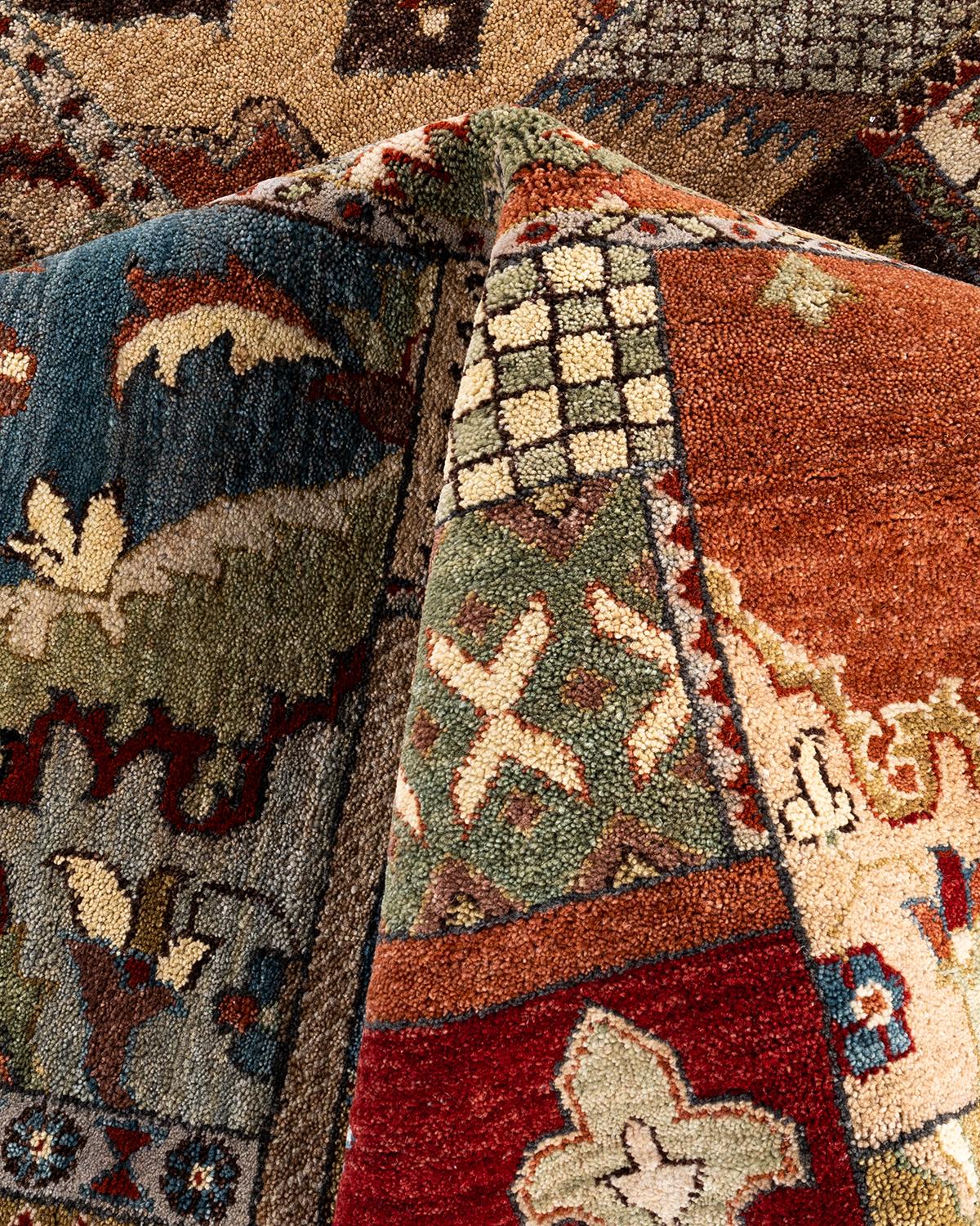 Traditionelle Patchwork Hand geknüpft Patchwork Wolle Brown Bereich Teppich 8' 3