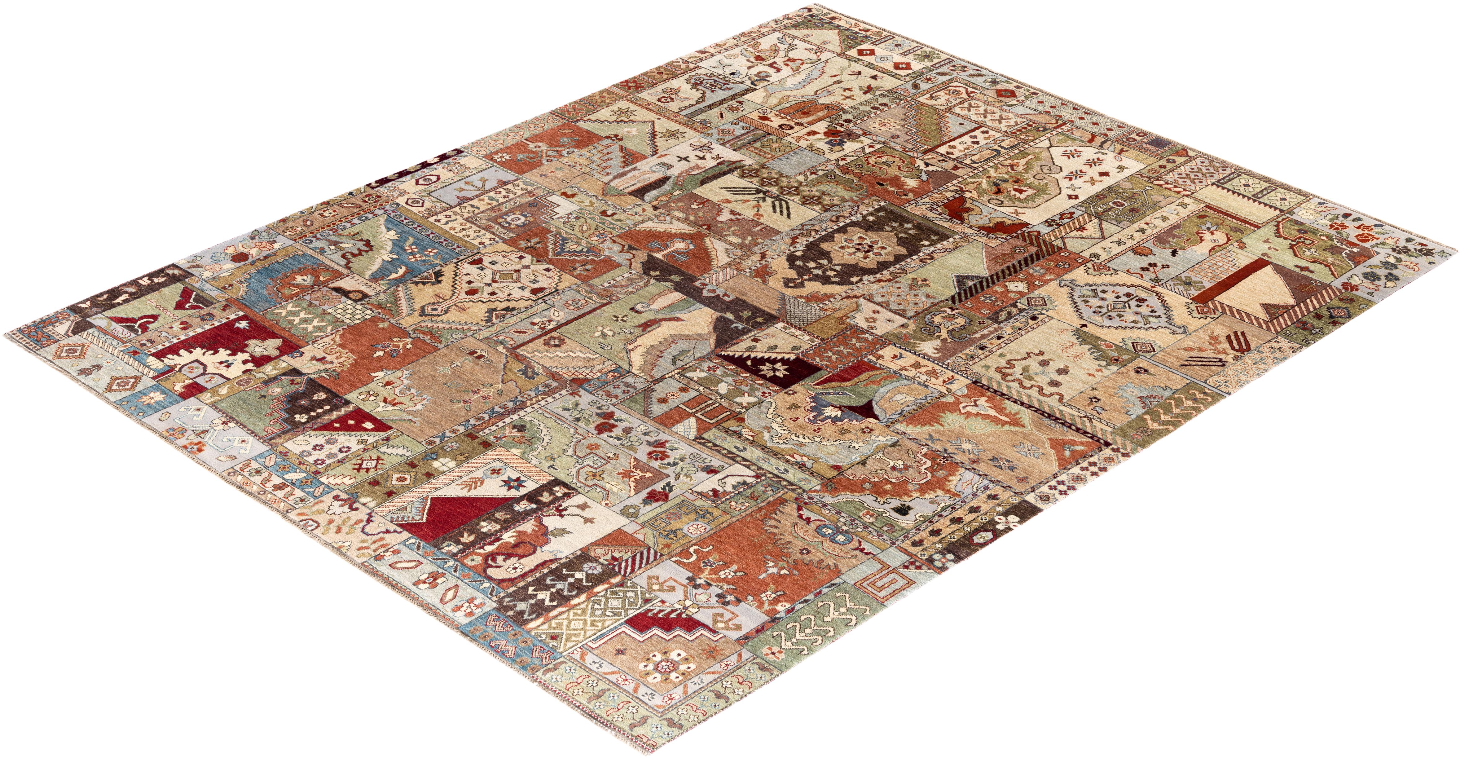 Traditionelle Patchwork Hand geknüpft Patchwork Wolle Brown Bereich Teppich 8' 3