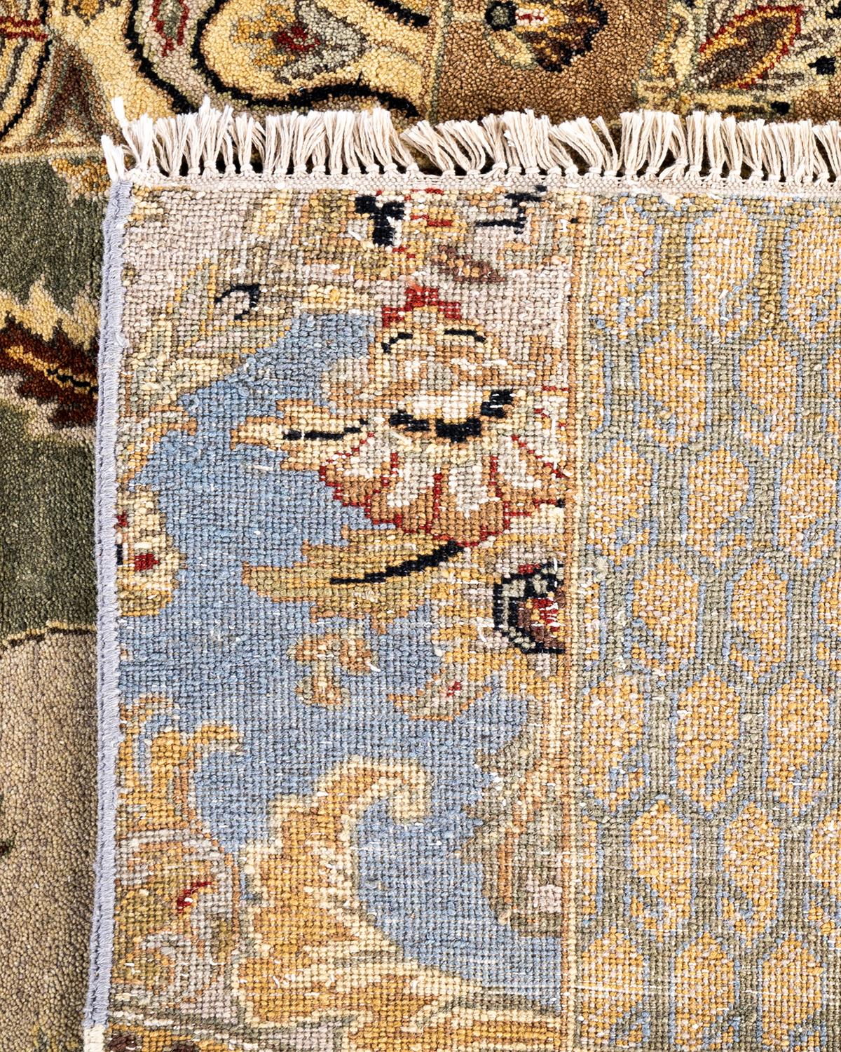 Alfombra tradicional de lana marrón anudada a mano Patchwork 9' 2