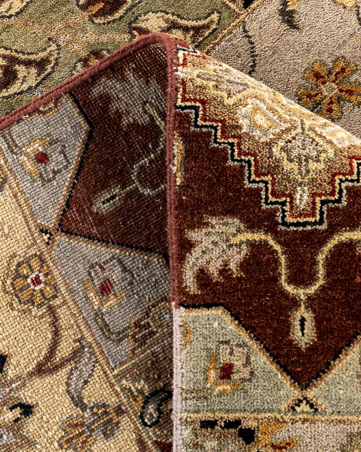 Alfombra tradicional de lana marrón anudada a mano Patchwork 9' 2