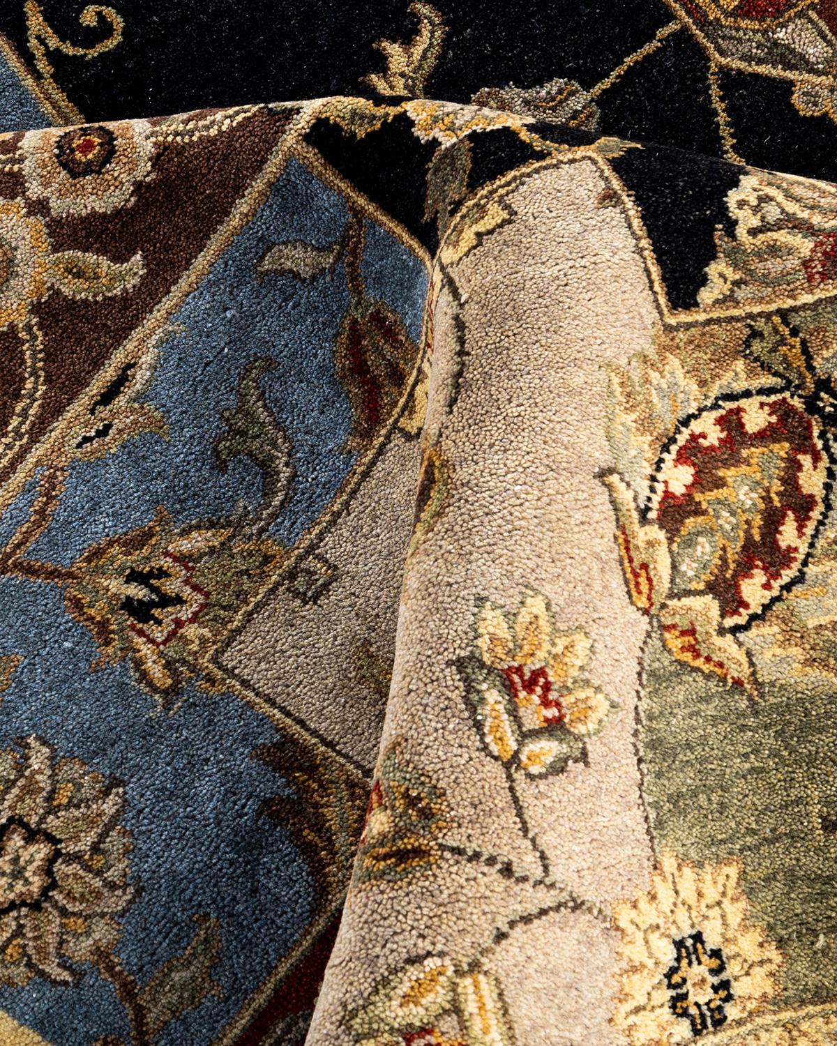 Alfombra tradicional de lana marrón anudada a mano Patchwork 9' 2