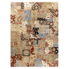 Traditional Patchwork Hand Knotted Patchwork Wool Brown Area Rug 9' 2" x 12' 3"