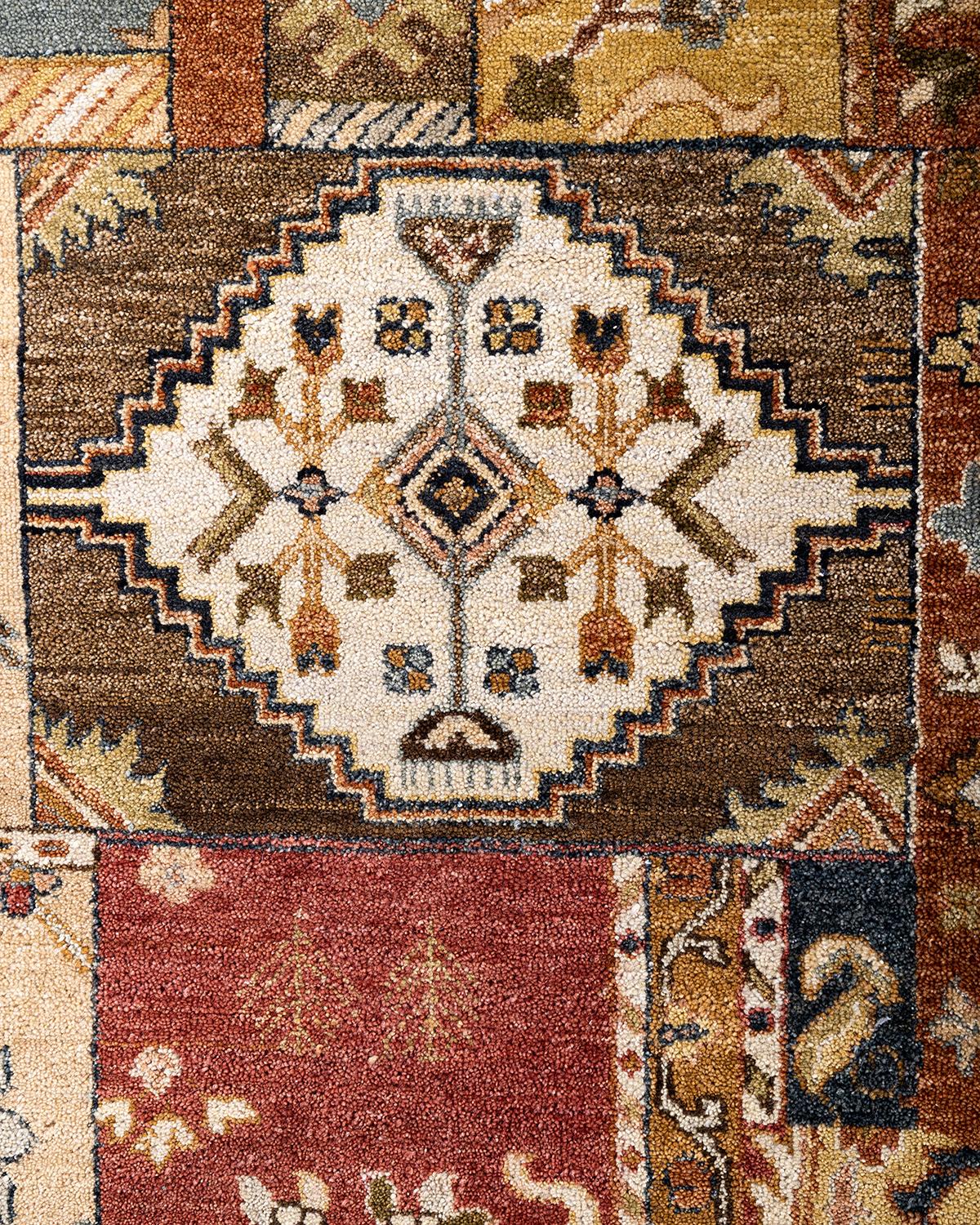 Indiano Traditional Patchwork Tappeto di lana grigio annodato a mano 9' 3