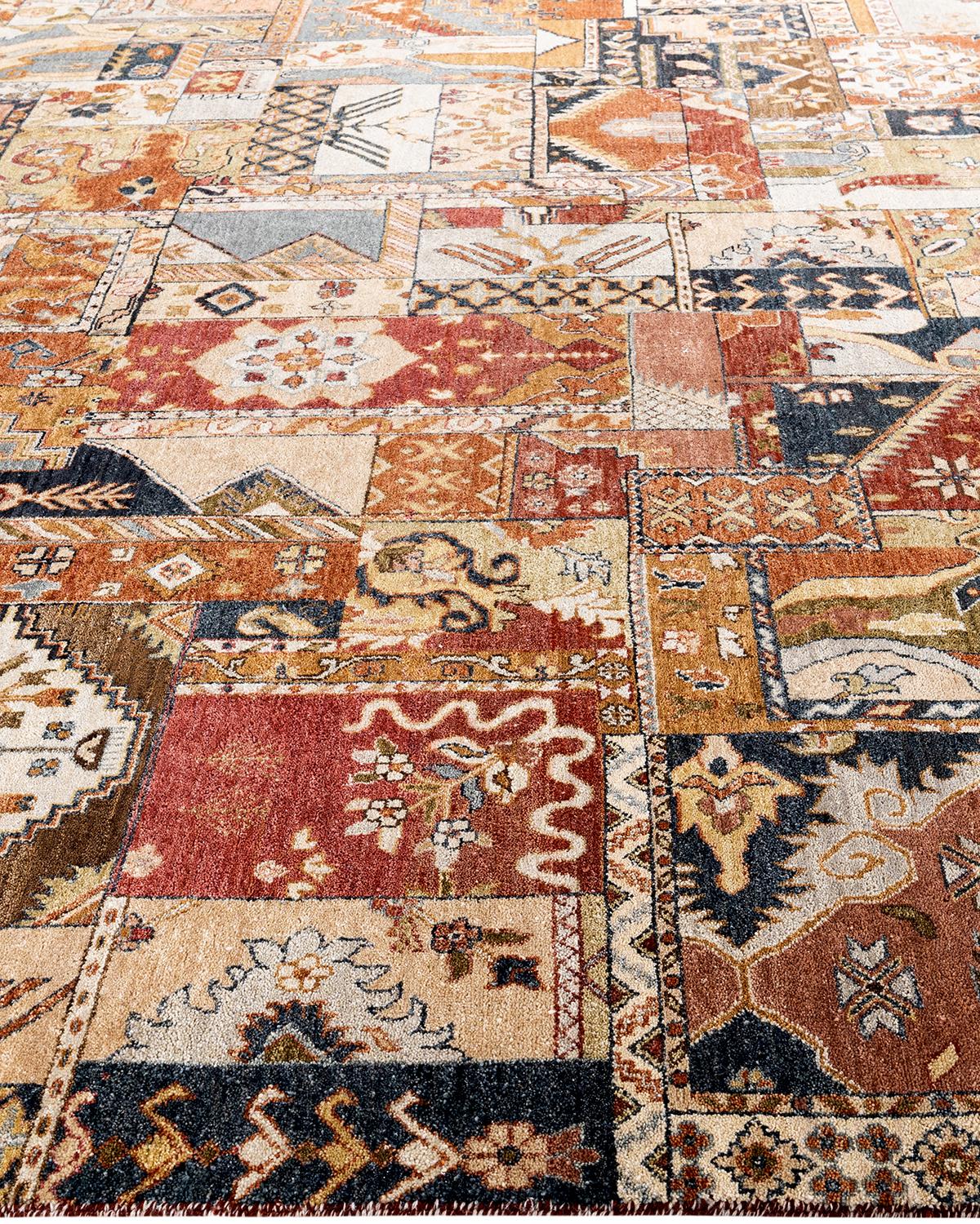 Annodato a mano Traditional Patchwork Tappeto di lana grigio annodato a mano 9' 3