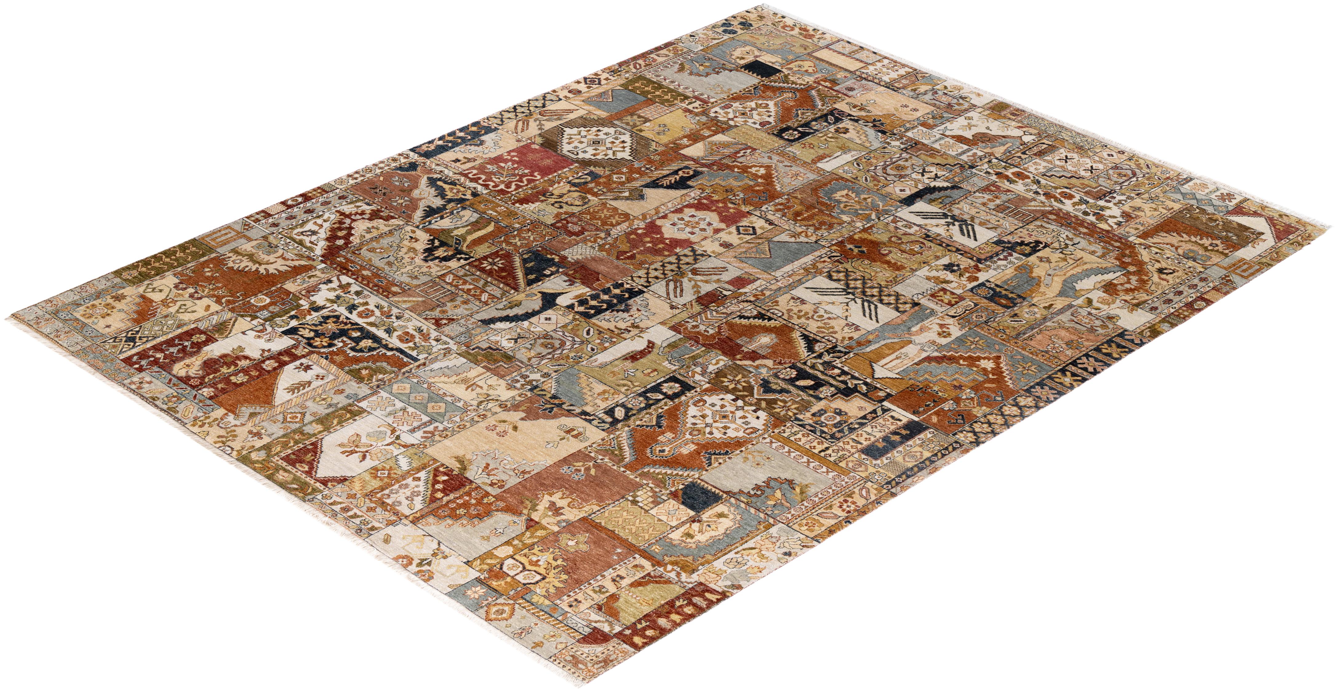 Traditional Patchwork Tappeto di lana grigio annodato a mano 9' 3