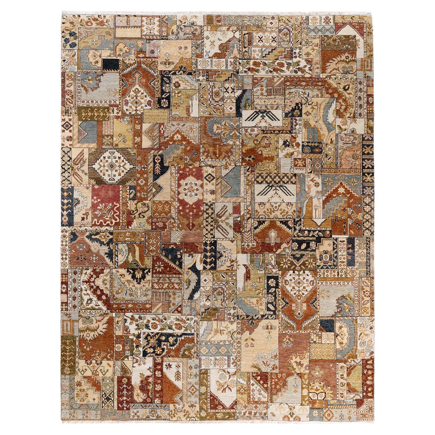 Traditioneller handgeknüpfter Patchwork-Teppich aus grauer Wolle mit Patchwork-Muster 9' 3" x 11' 10"