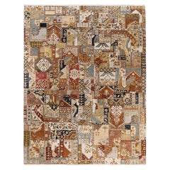 Traditioneller handgeknüpfter Patchwork-Teppich aus grauer Wolle mit Patchwork-Muster 9' 3" x 11' 10"