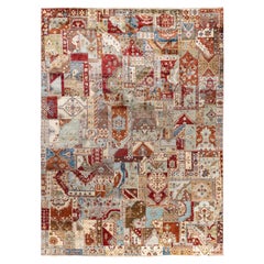 Traditioneller handgeknüpfter, mehrfarbiger Patchwork-Teppich aus Wolle 9' 0" x 12' 0"