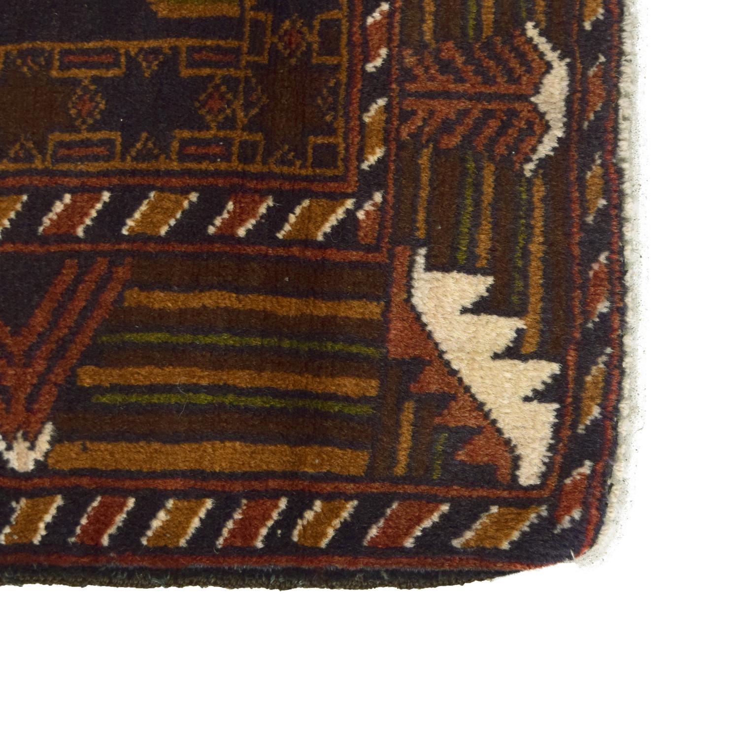 Traditioneller persischer Balouchi-Teppich aus brauner, cremefarbener und schwarzer Wolle 3' x 4'7 im Zustand „Neu“ in New York, NY