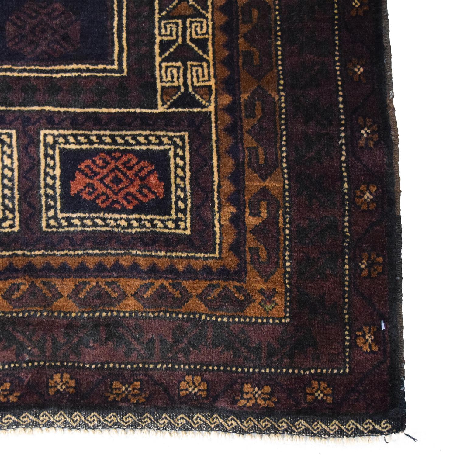 Traditional Persian Balouchi Carpet in Cream, Orange, Brown, and Black Wool In New Condition In New York, NY