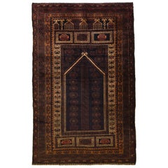 Traditional Persian Balouchi Carpet in Cream, Orange, Brown, and Black Wool