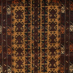 Traditional Persian Balouchi Carpet in Maroon, Orange, and Gold Wool