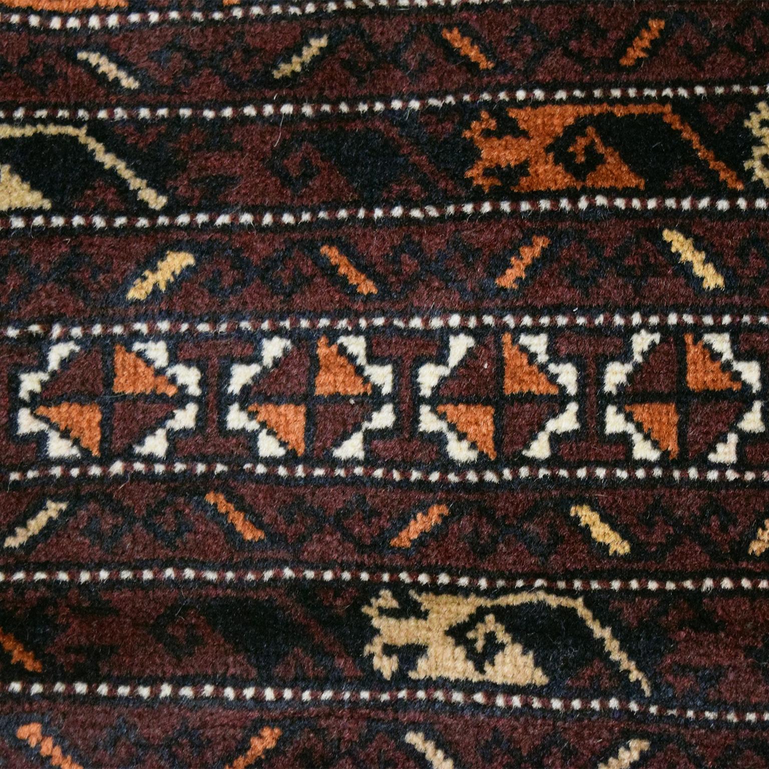 Traditional Persian Balouchi Carpet in Maroon, Orange, and Gold Wool In New Condition In New York, NY