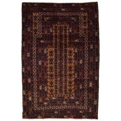 Traditional Persian Balouchi Carpet in Maroon, Orange, and Gold Wool