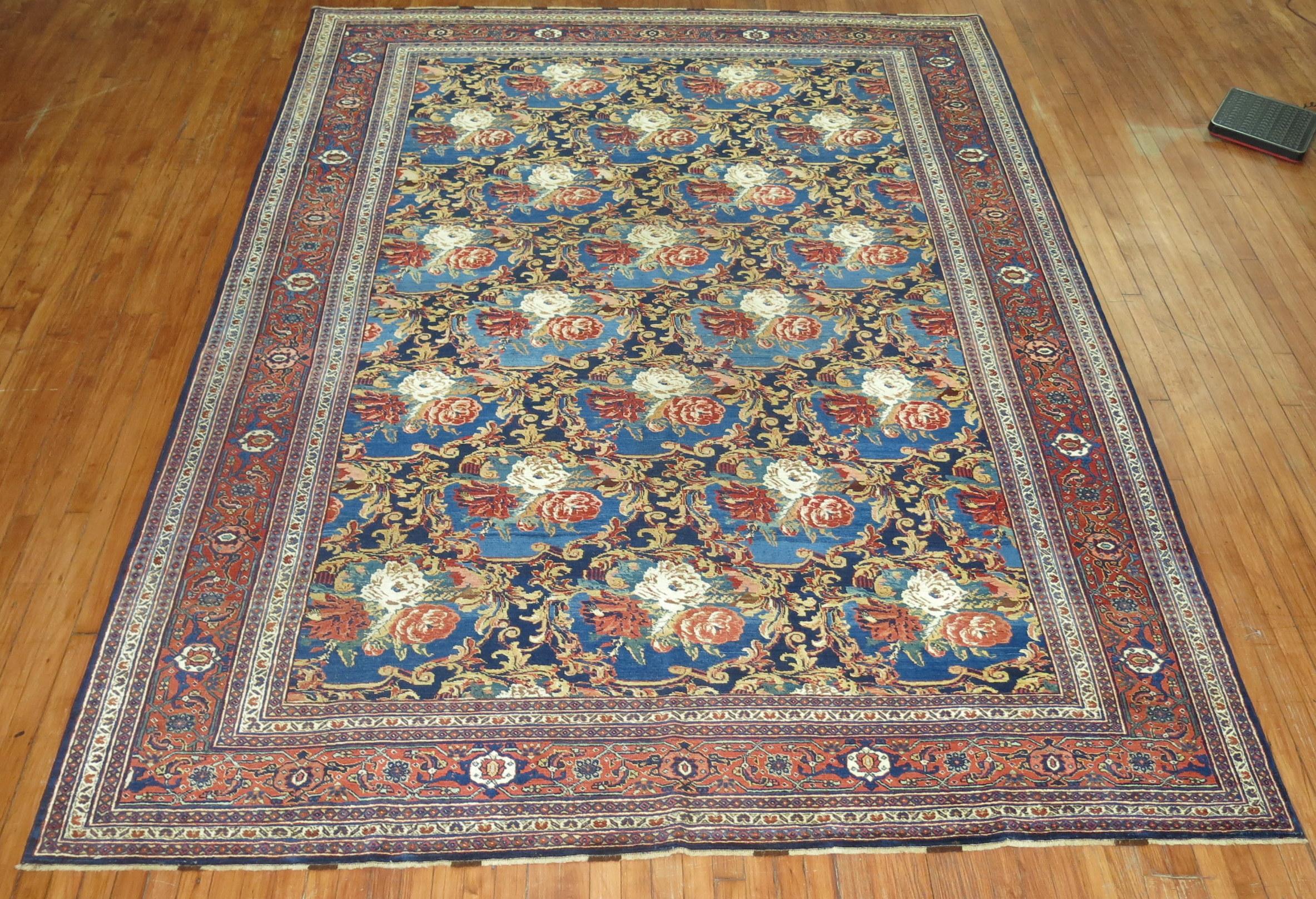 Romantic Traditional Persian Bidjar Floral Rug For Sale