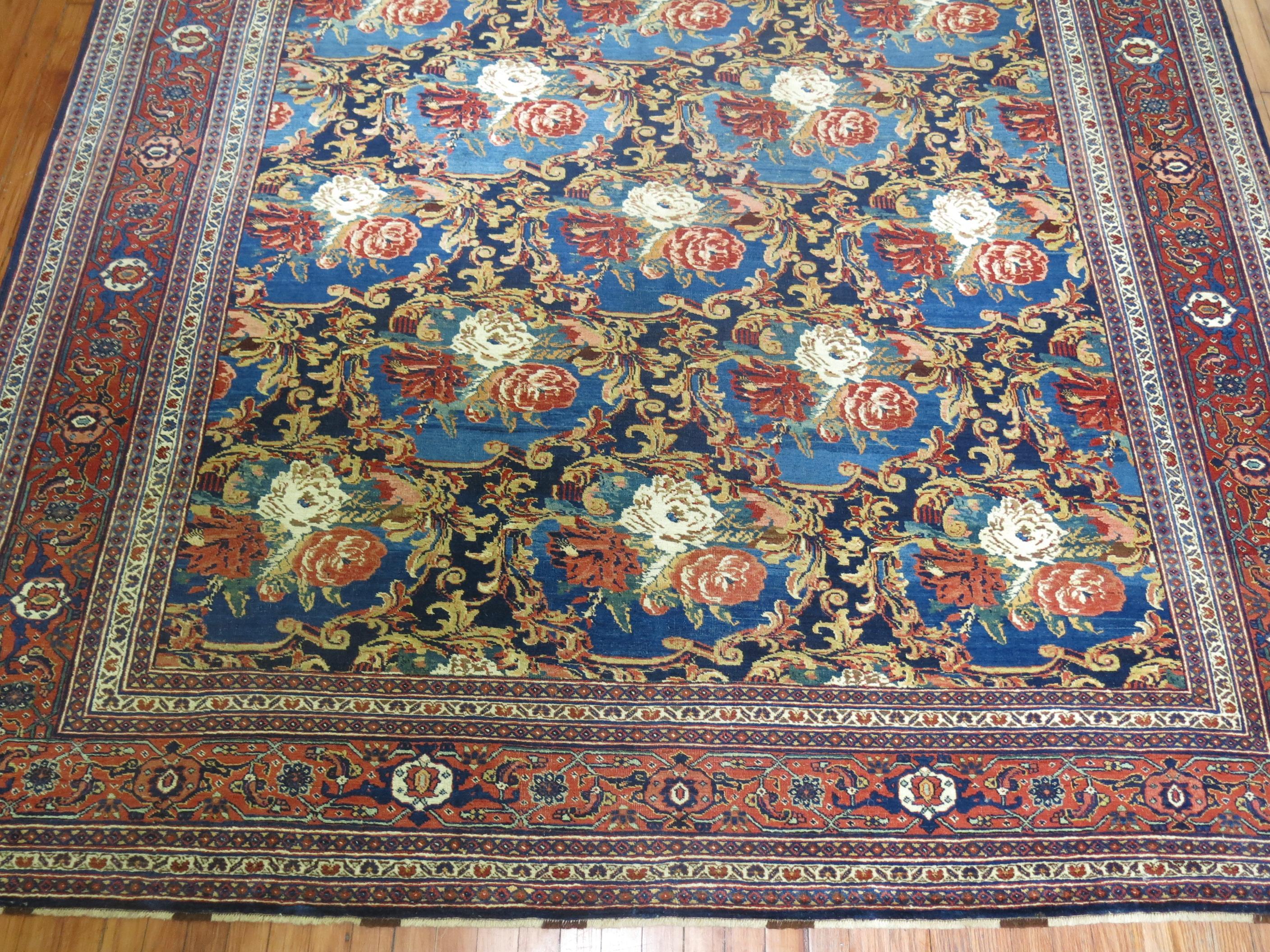 Hand-Knotted Traditional Persian Bidjar Floral Rug For Sale