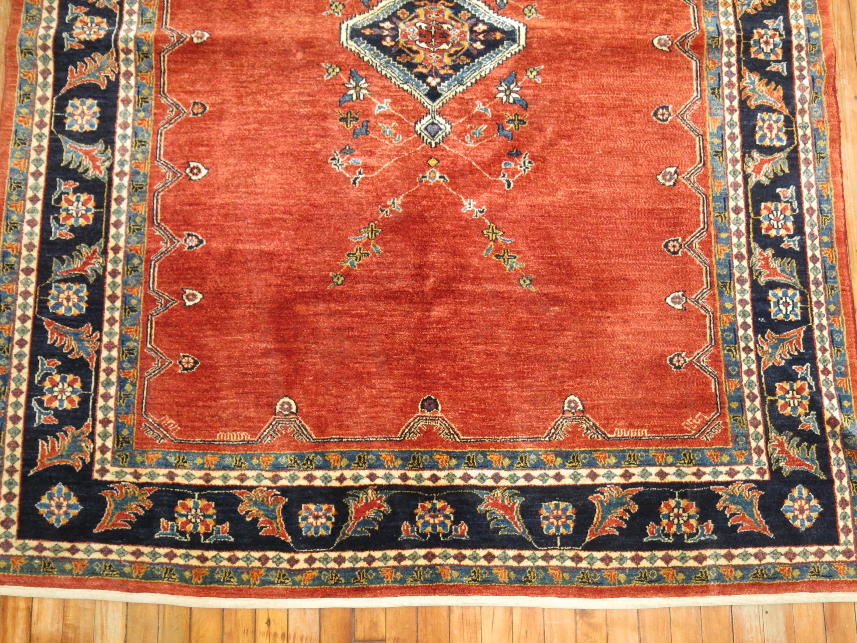 A 21st century Persian Bidjar rug woven with 100 % hand-spun vegetable dyed wool derived from a design and colors of an early 20th century Persian Sarouk Ferehan Rug. Measures 5'7'' x 7'2''

Bidjar carpets are world renowned for their superb