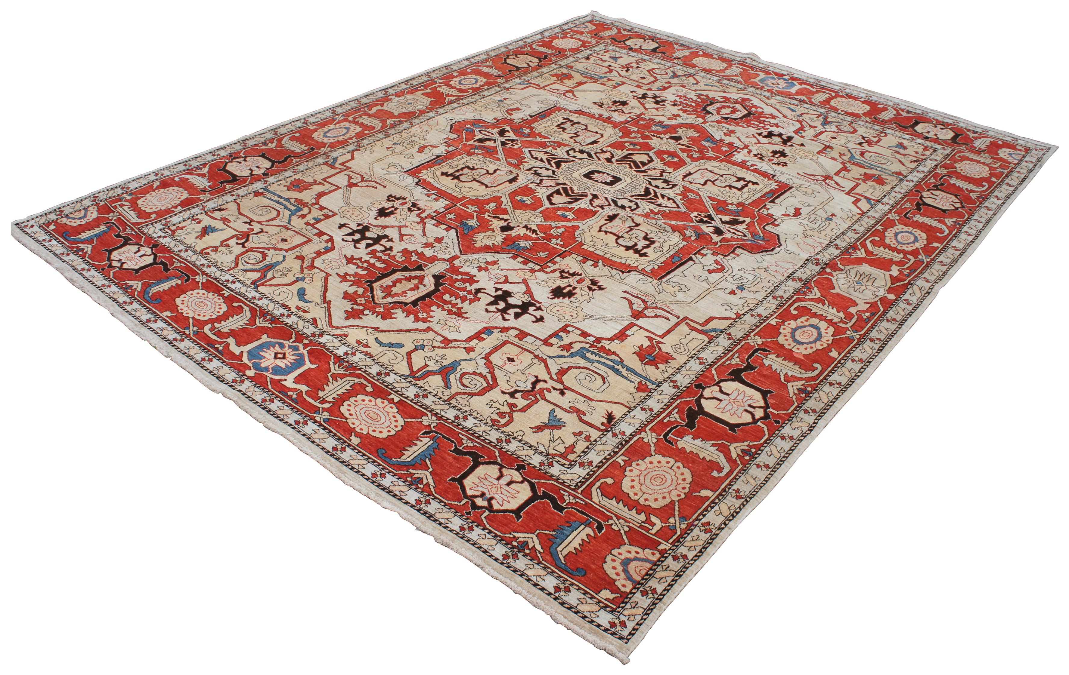 Heriz Serapi Traditional Persian Heriz 100% Wool Floral Medallion Area Rug Carpet For Sale