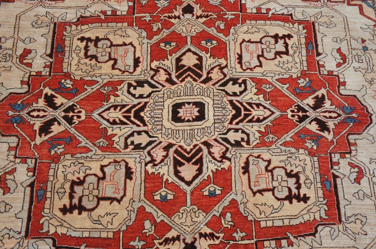 Traditional Persian Heriz 100 Wool Floral Medallion Area Rug Carpet