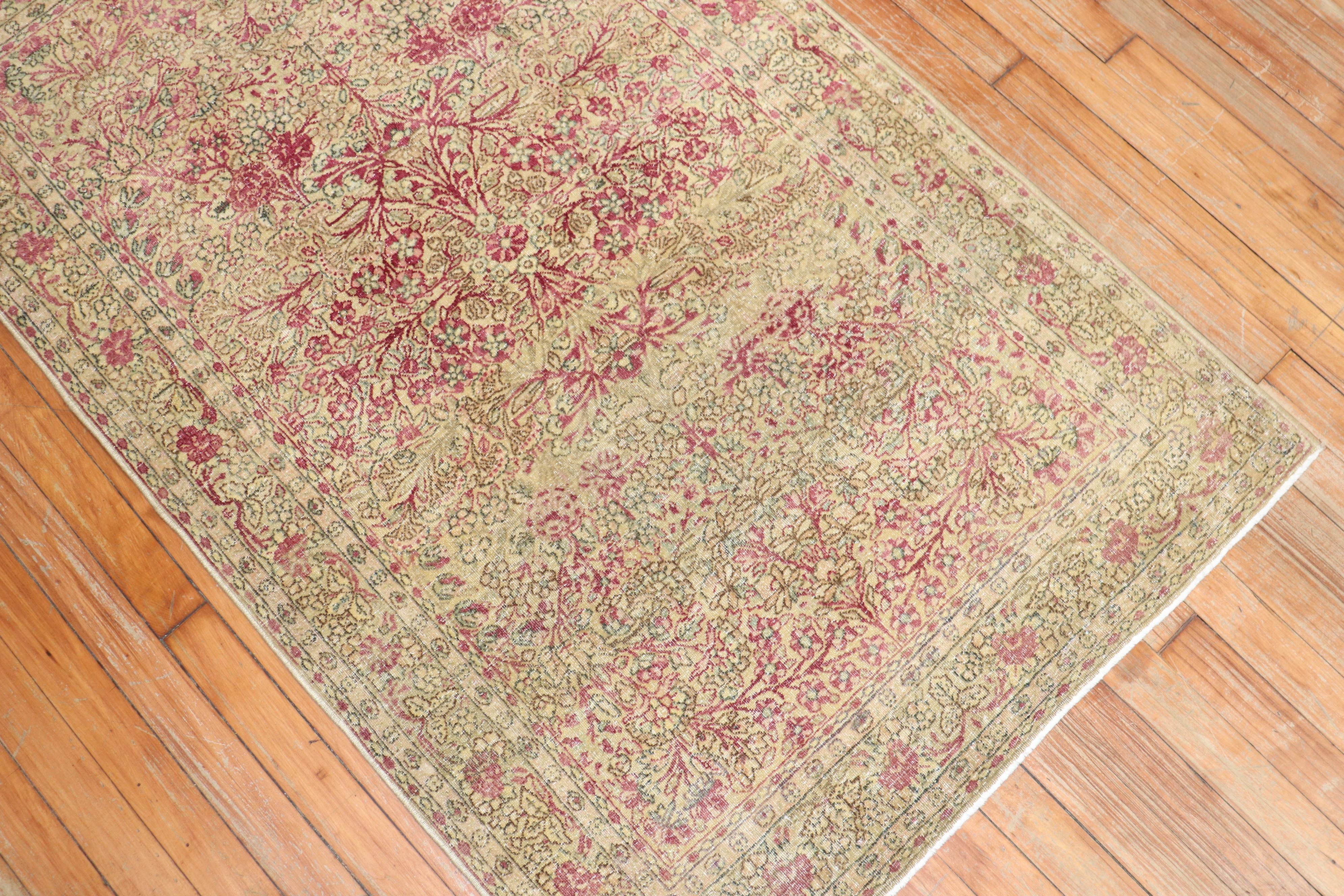 Wool Traditional Persian Kerman Scatter Rug For Sale