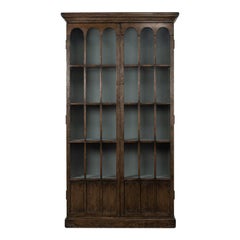 Traditional Pine Bookcase - Arched Glass Doors