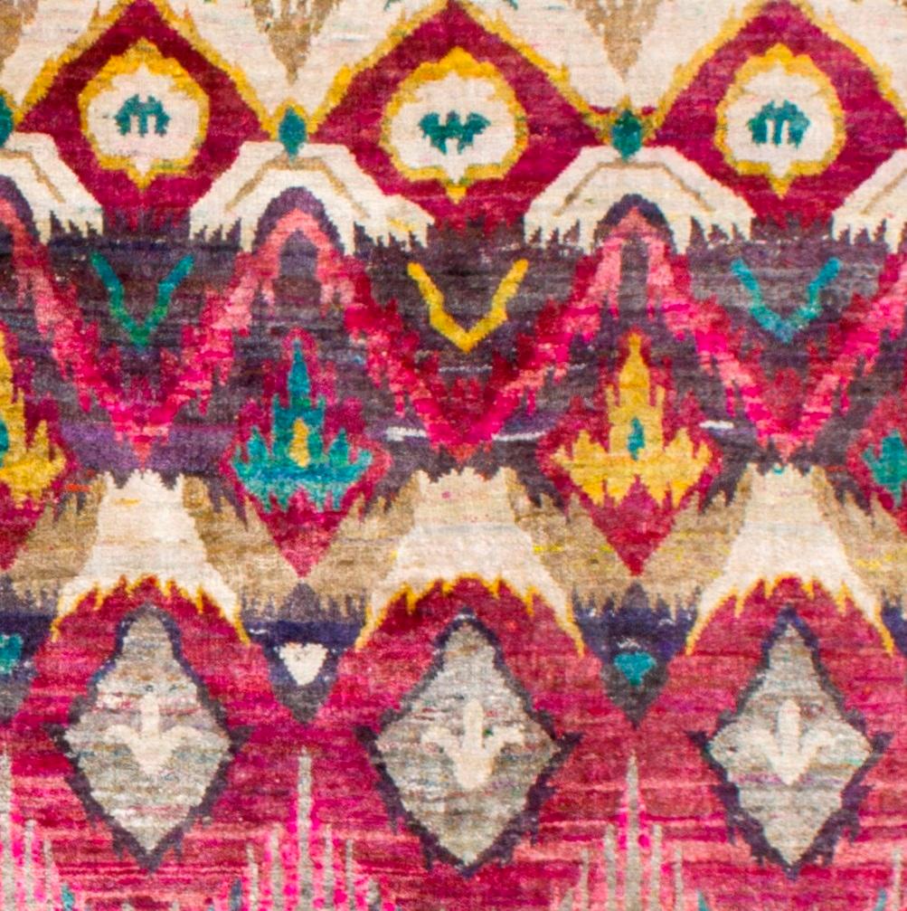 Organic Modern Traditional Pink Beige Gold Green Hand-Knotted Natural Silk Eco-Friendly Rug For Sale