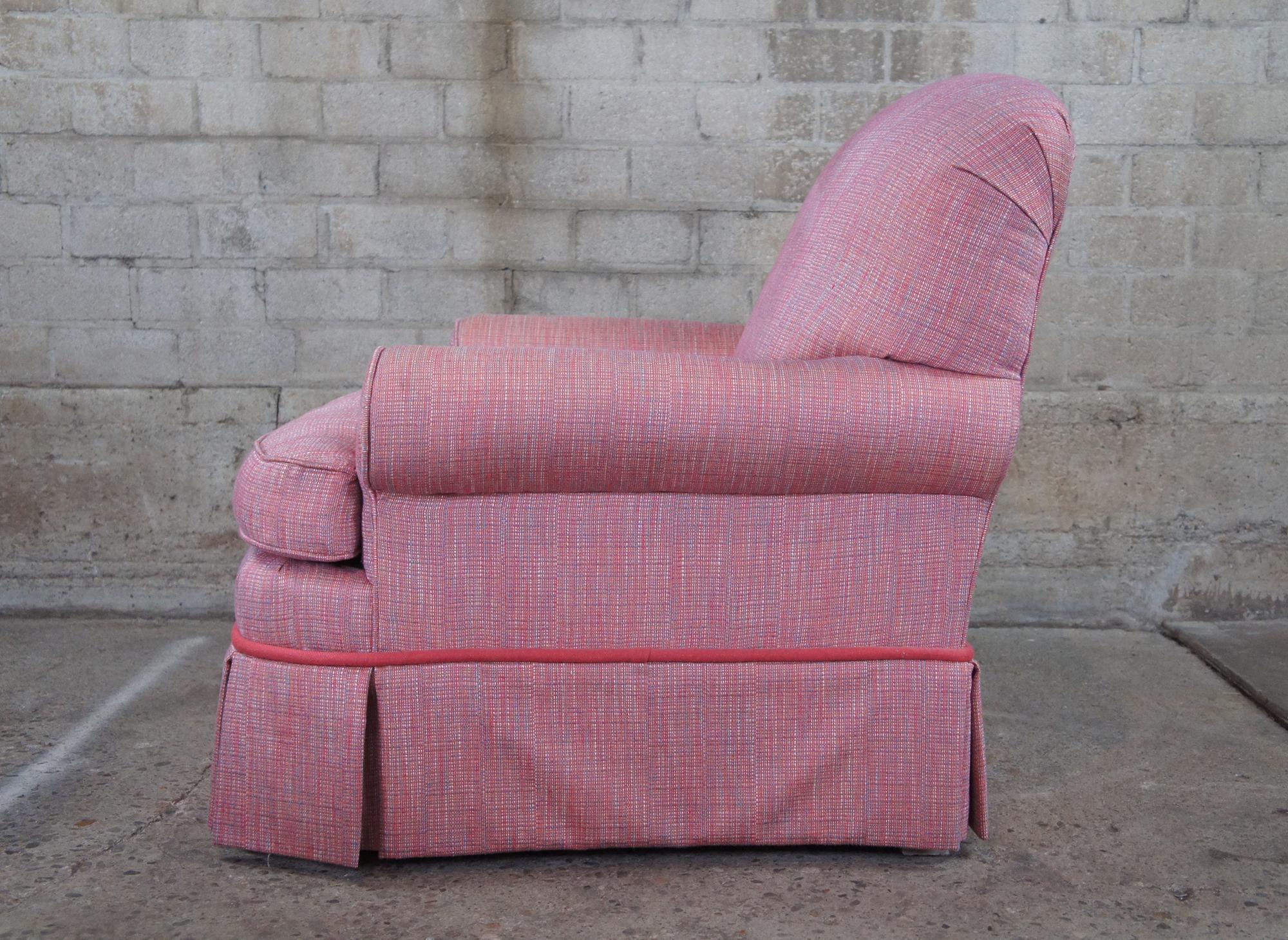 Traditional Pink Upholstered Club Arm Library Chair & Ottoman Rolled Arms Skirt 4