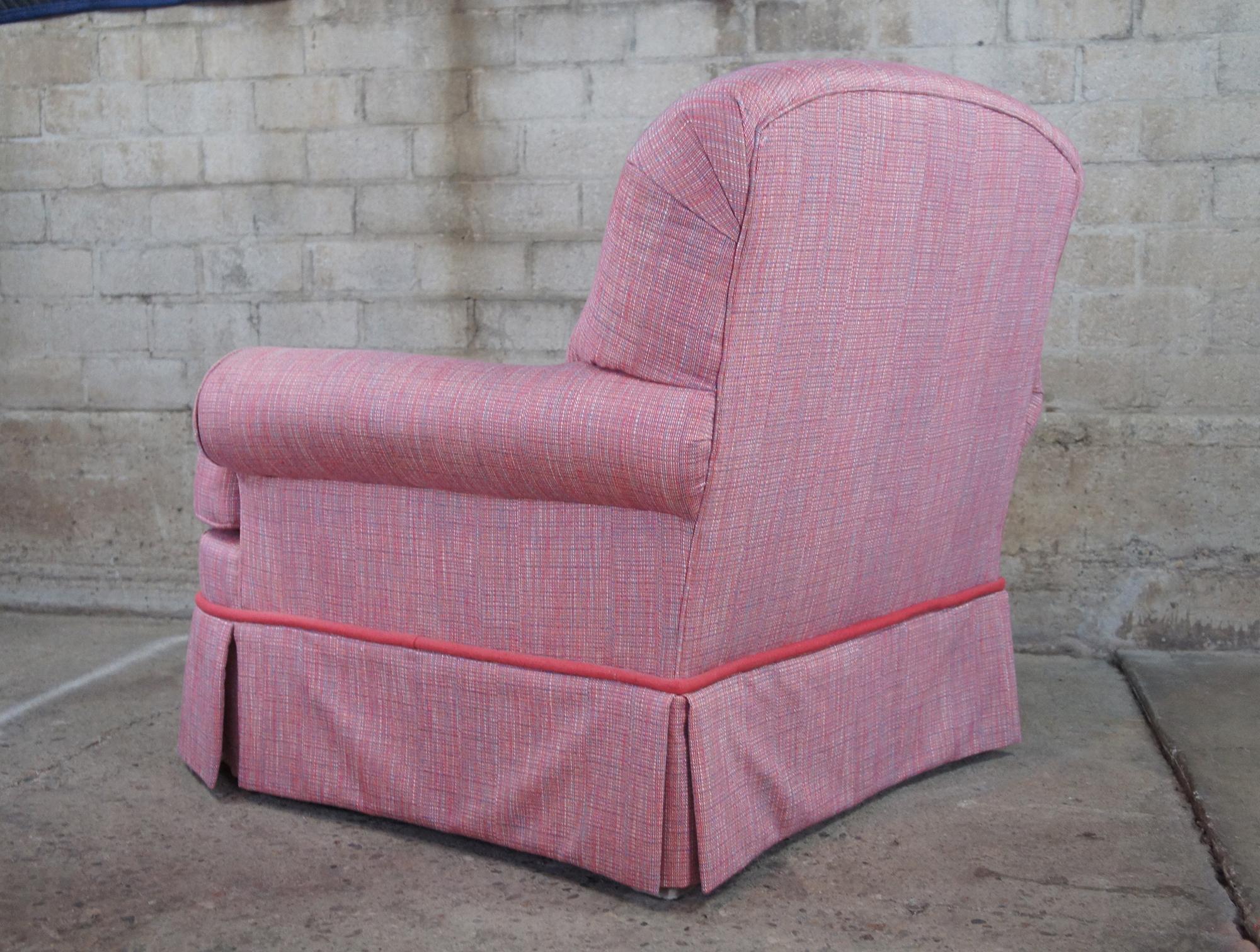 Traditional Pink Upholstered Club Arm Library Chair & Ottoman Rolled Arms Skirt 5