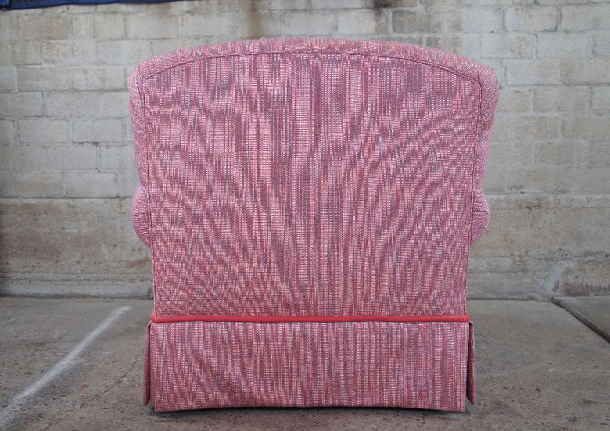 Traditional Pink Upholstered Club Arm Library Chair & Ottoman Rolled Arms Skirt 6