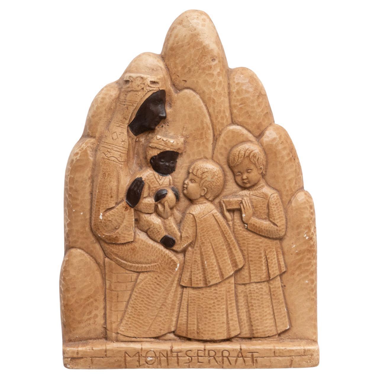 Plaster handpainted artwork from Montserrat, Spain, circa 1970    By unknown artist.    In original condition, with minor wear consistent of age and use, preserving a beautiful patina.