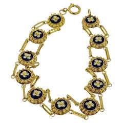 Bracciale tradizionale portoghese in oro giallo con smalto blu e bianco