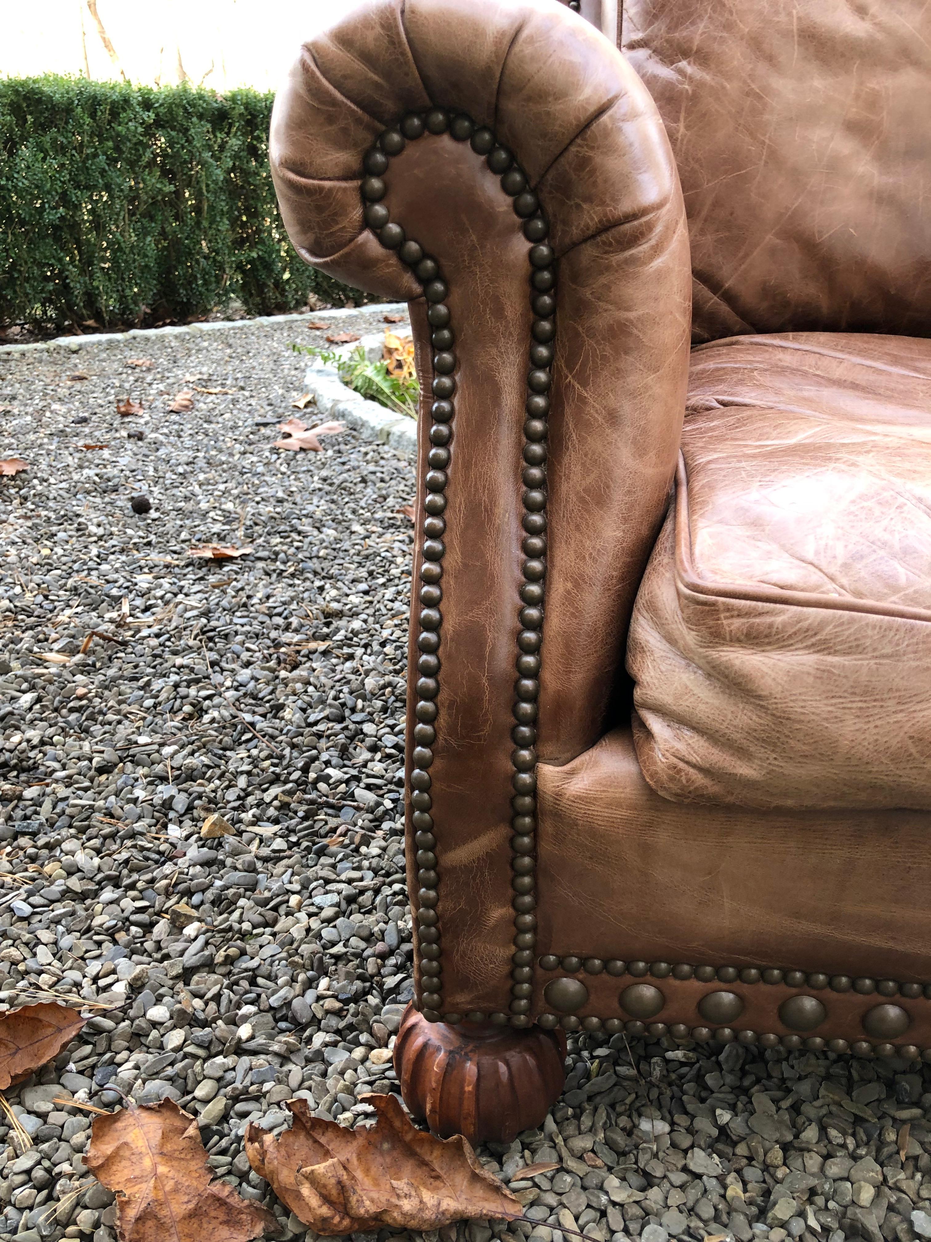 Classique américain Canapé traditionnel Ralph Lauren Aran Isles en cuir de selle