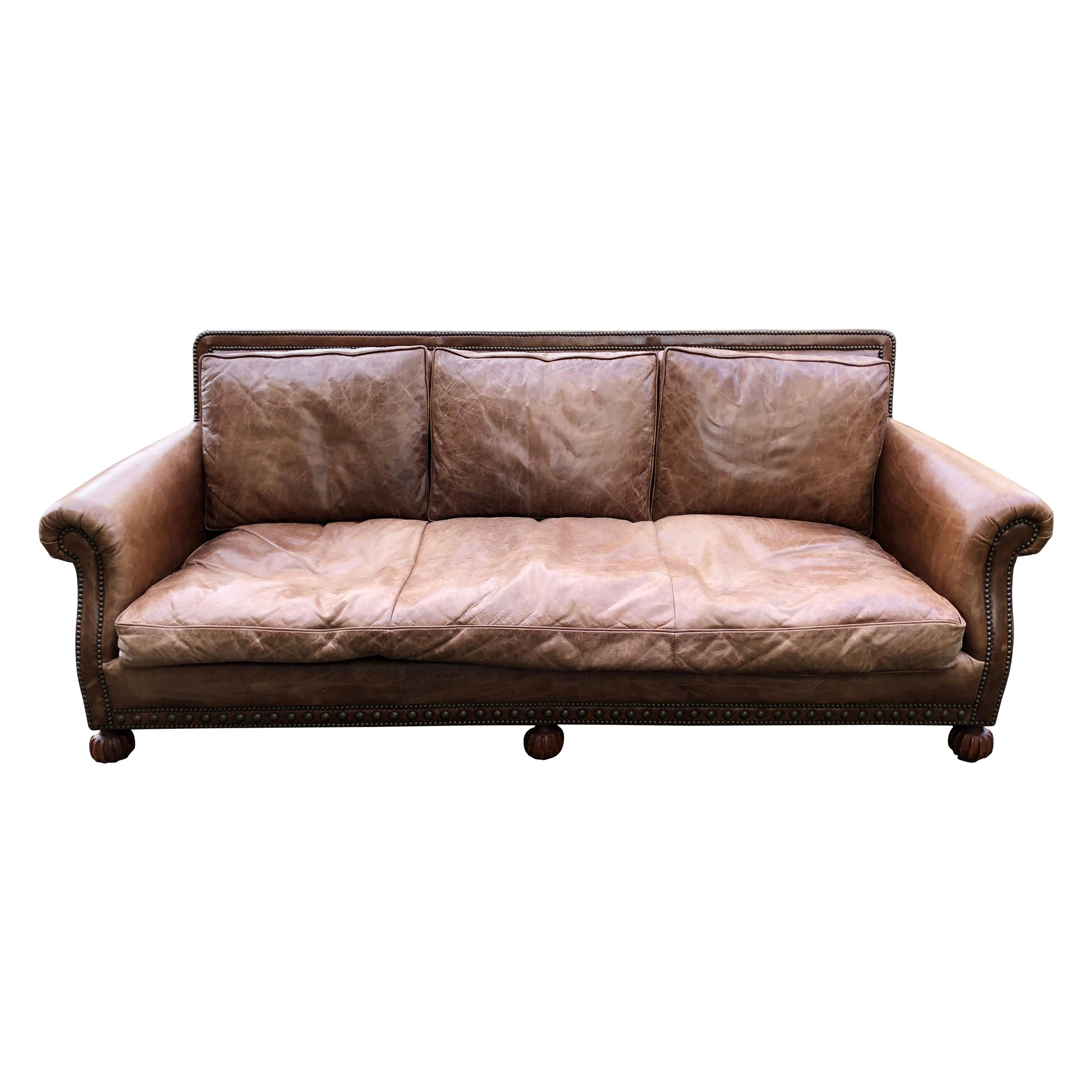 Traditional Ralph Lauren Aran Isles Saddle Leather Sofa at 1stDibs