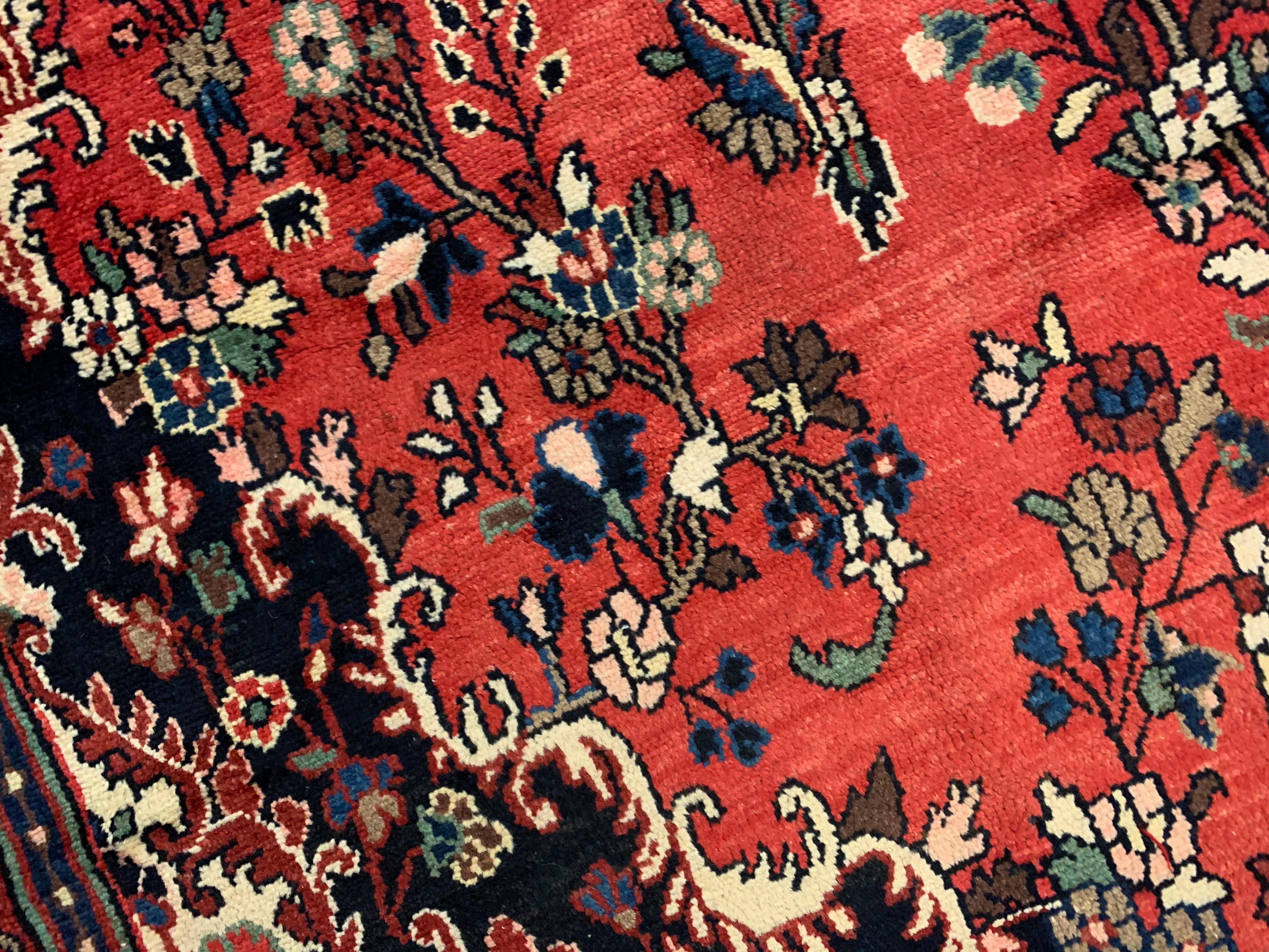 Red Vintage Rug Traditional Area Rug Large Handmade Floral Wool Carpet 2