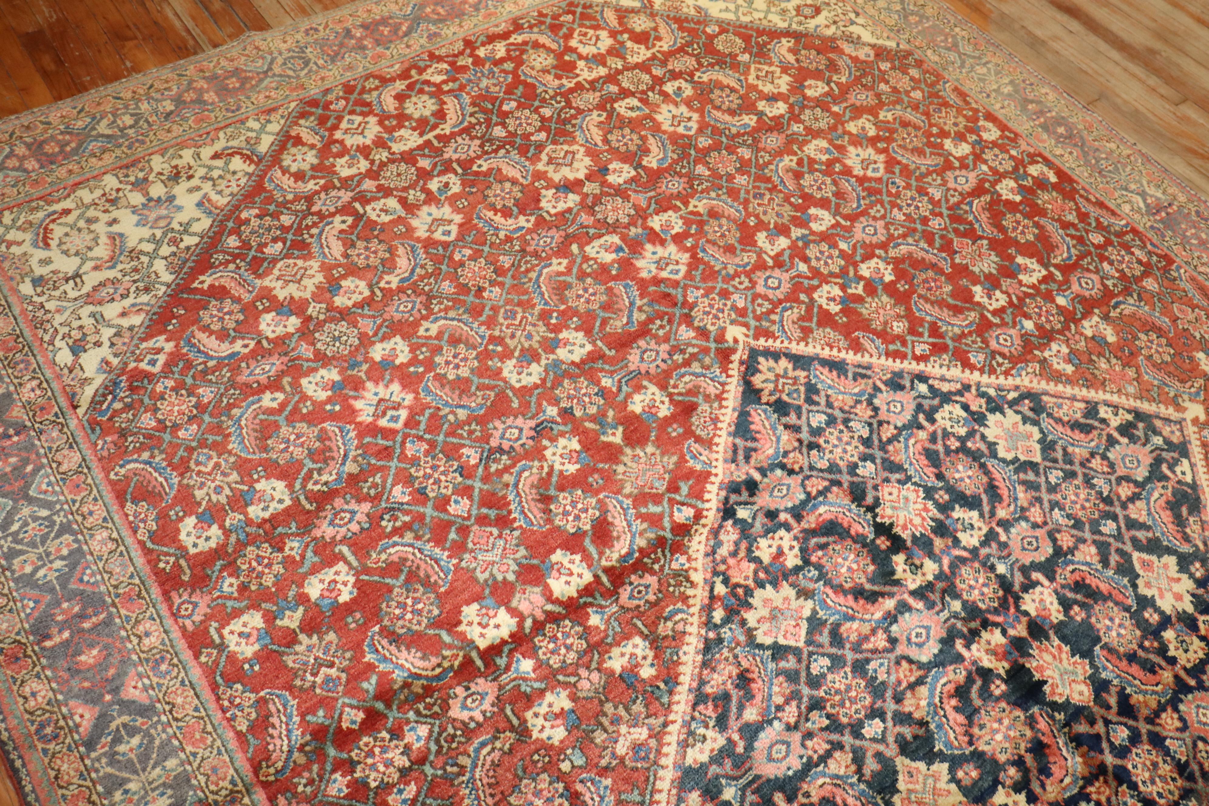 Hand-Knotted Traditional Red Blue Mahal Room Size Rug For Sale