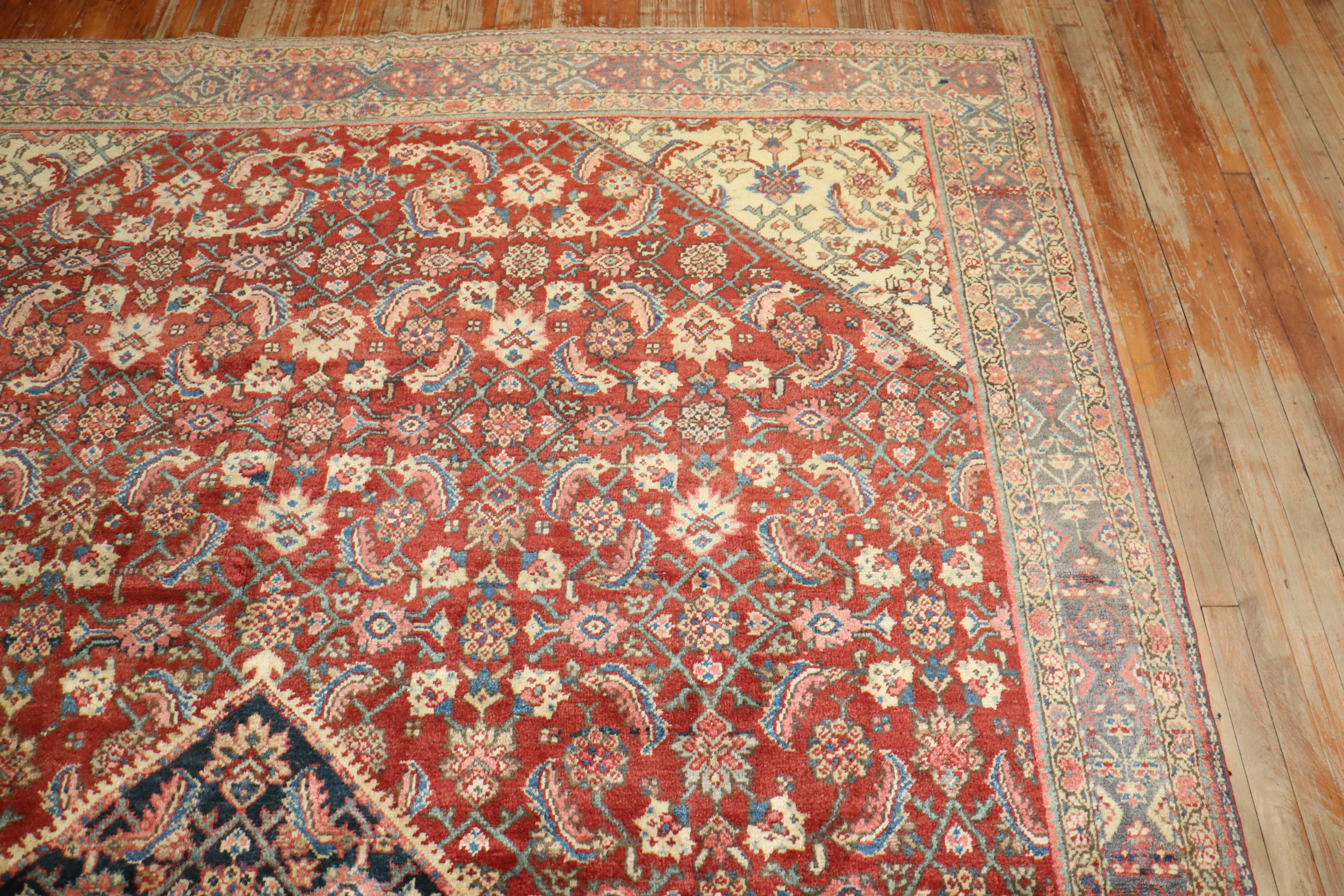 Wool Traditional Red Blue Mahal Room Size Rug For Sale