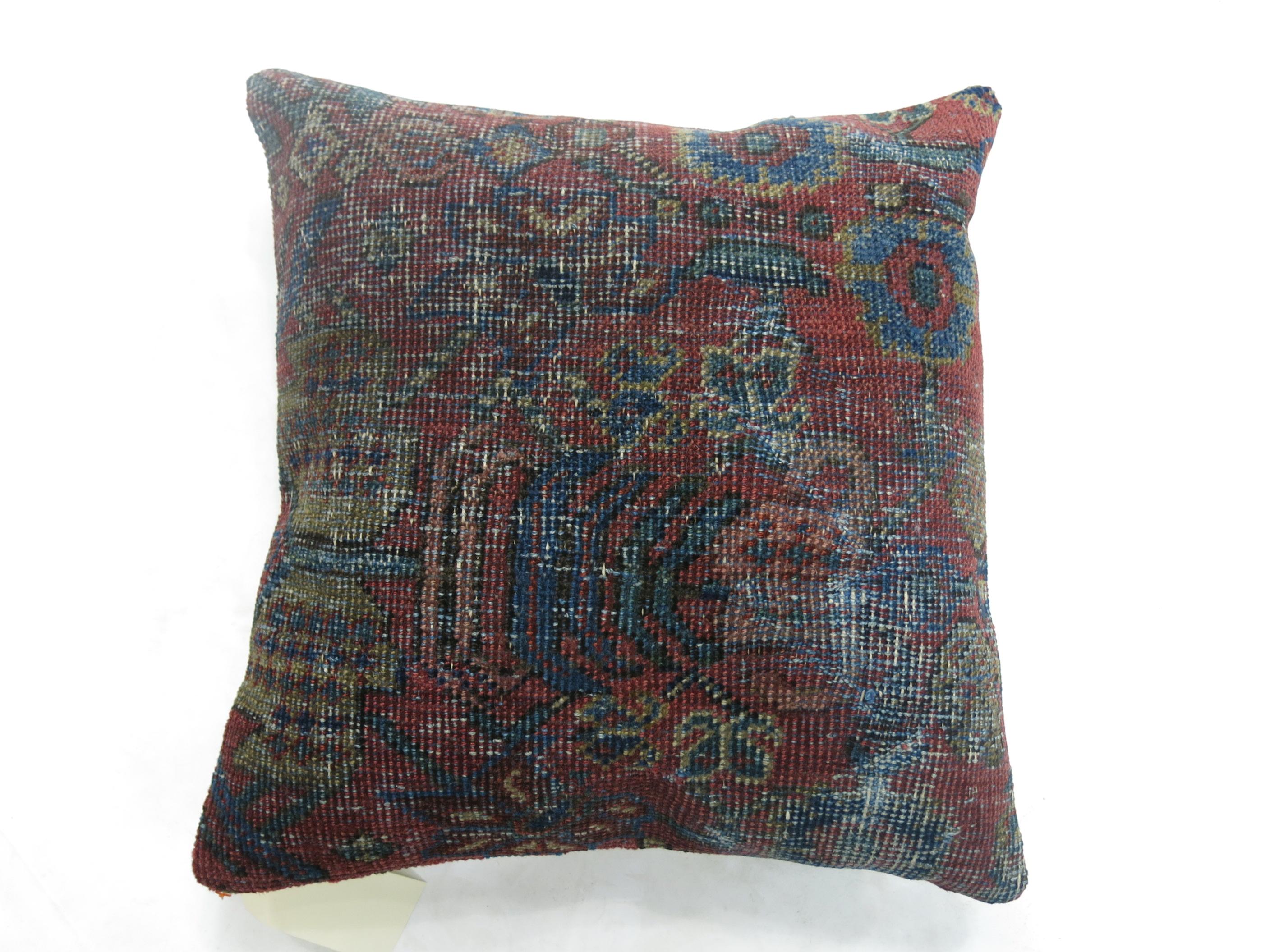 Sultanabad Traditional Red Blue Persian Pillow For Sale