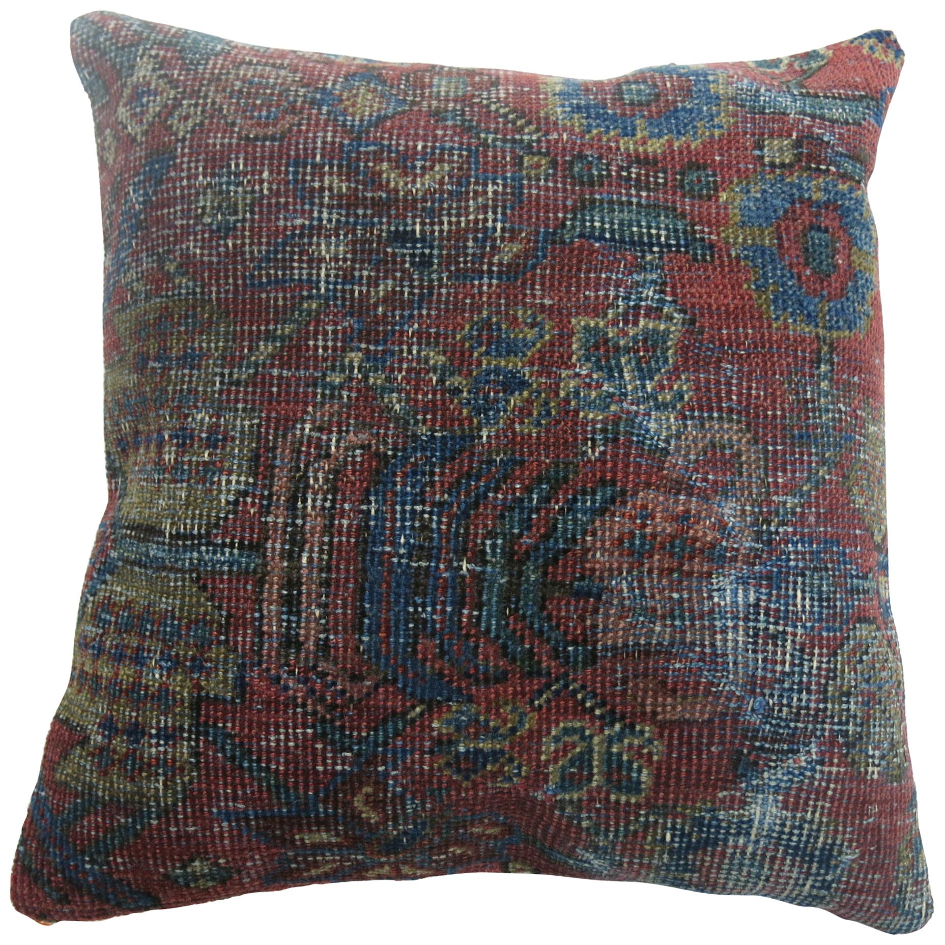 Zabihi Collection Traditional Red Blue Persian Pillow