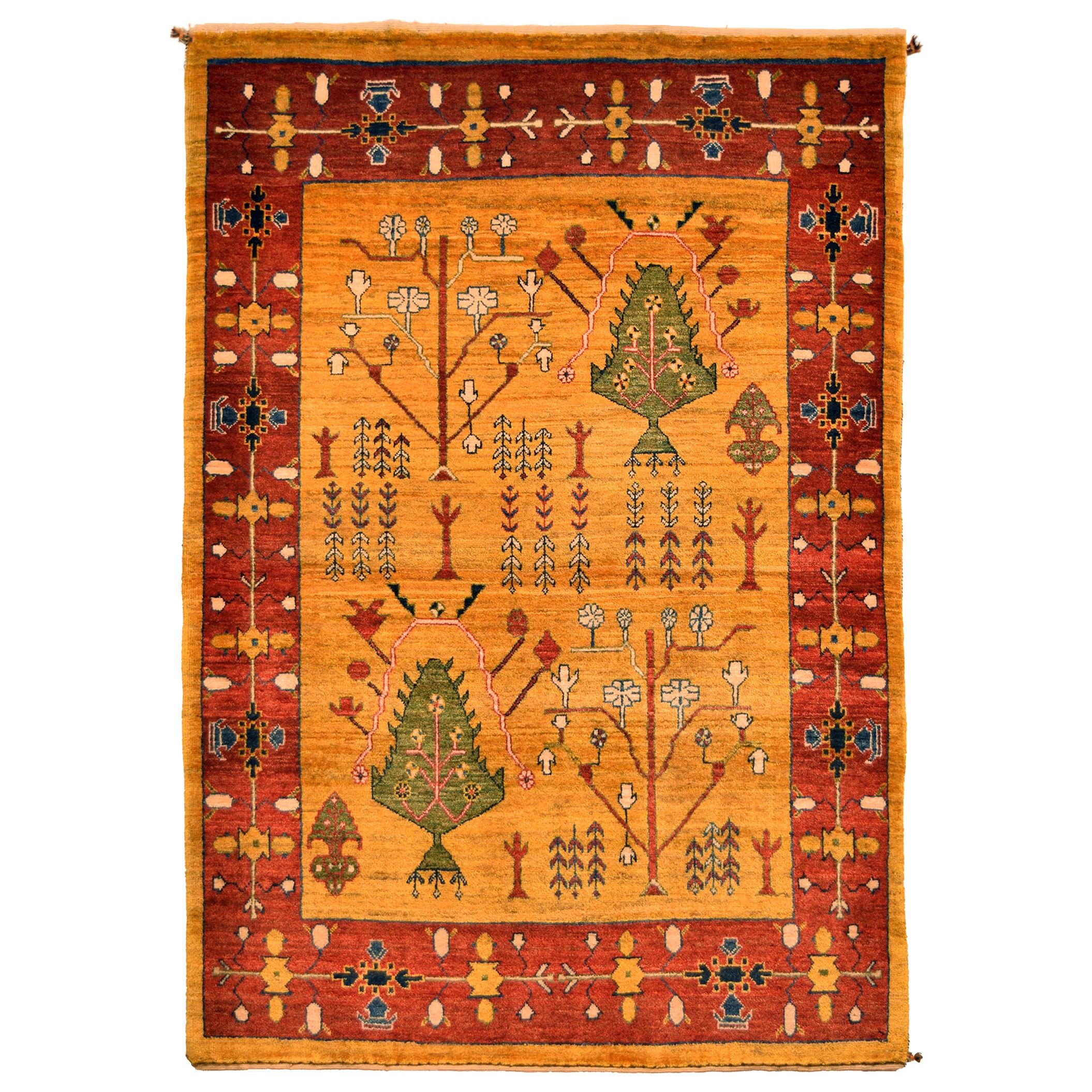 Vintage Wolle 1970er Persisch Lurestan Teppich, Rot und Gelb, 3' x 5'