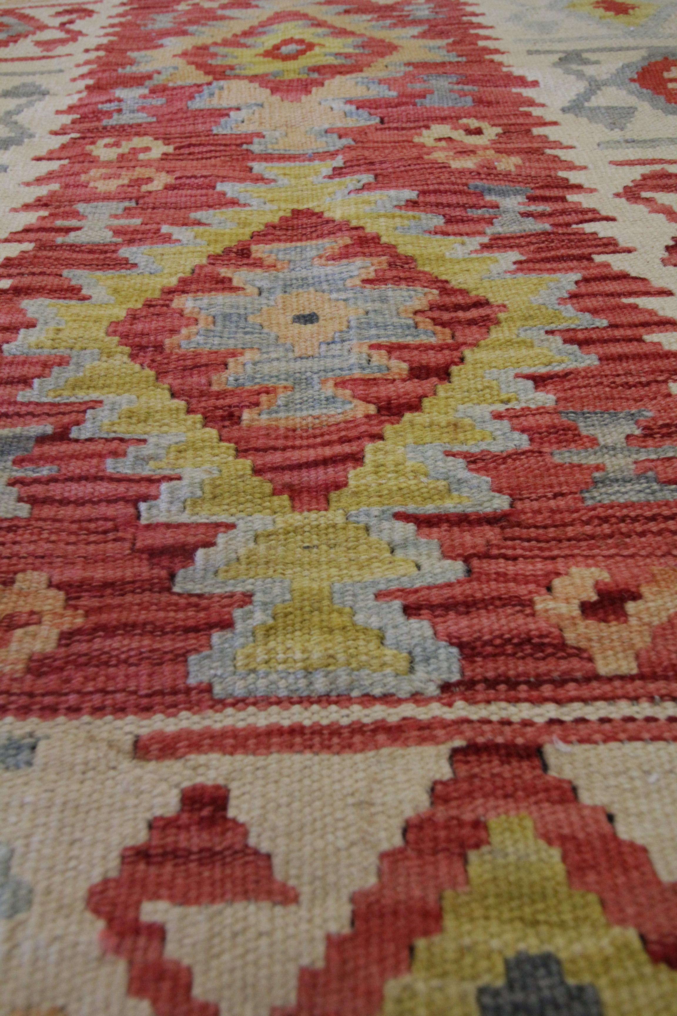 Afghan Traditional Scandinavian Red Kilims Wool Area Geometric Carpet Tribal Kilim Rug For Sale