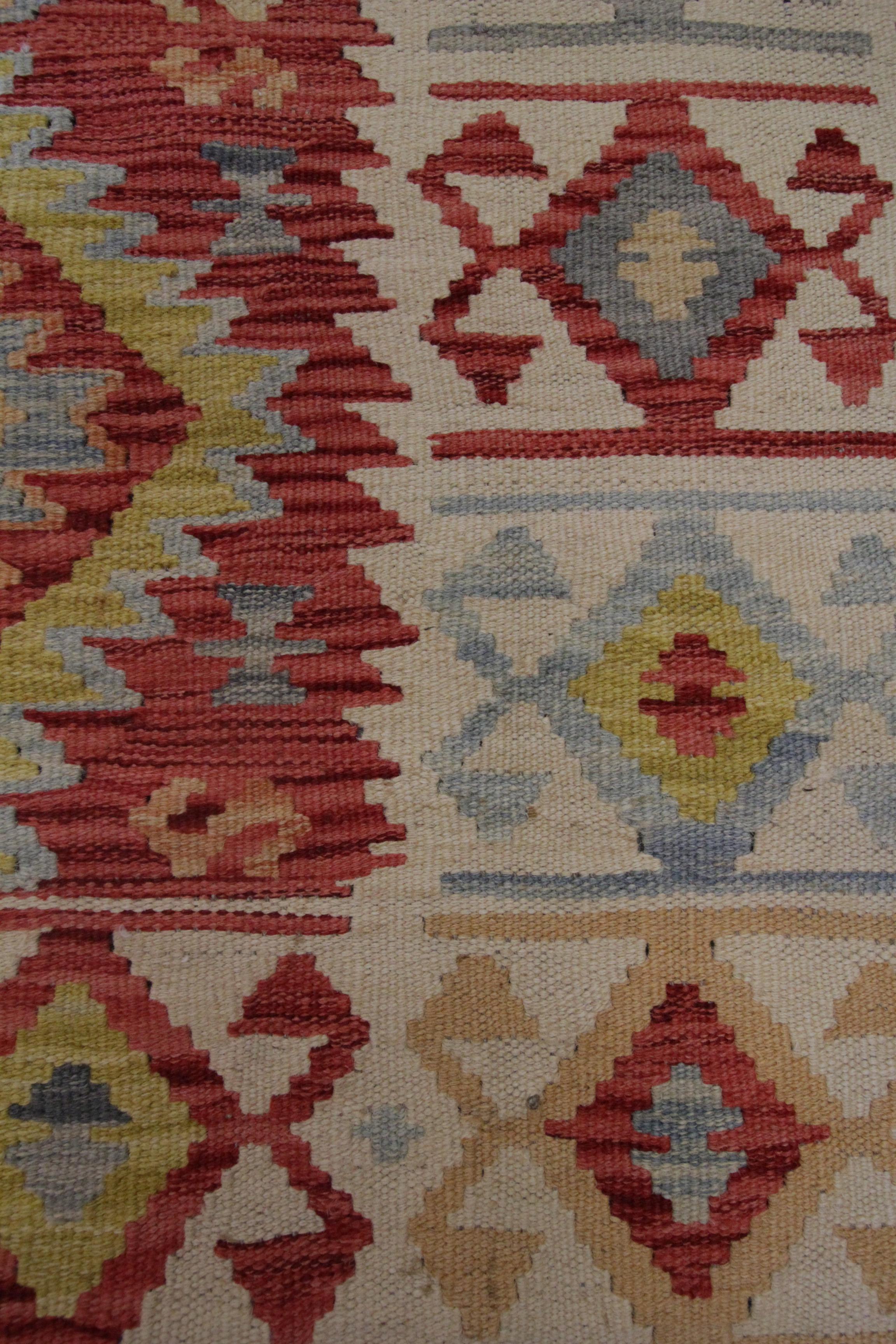 Traditional Scandinavian Red Kilims Wool Area Geometric Carpet Tribal Kilim Rug For Sale 1
